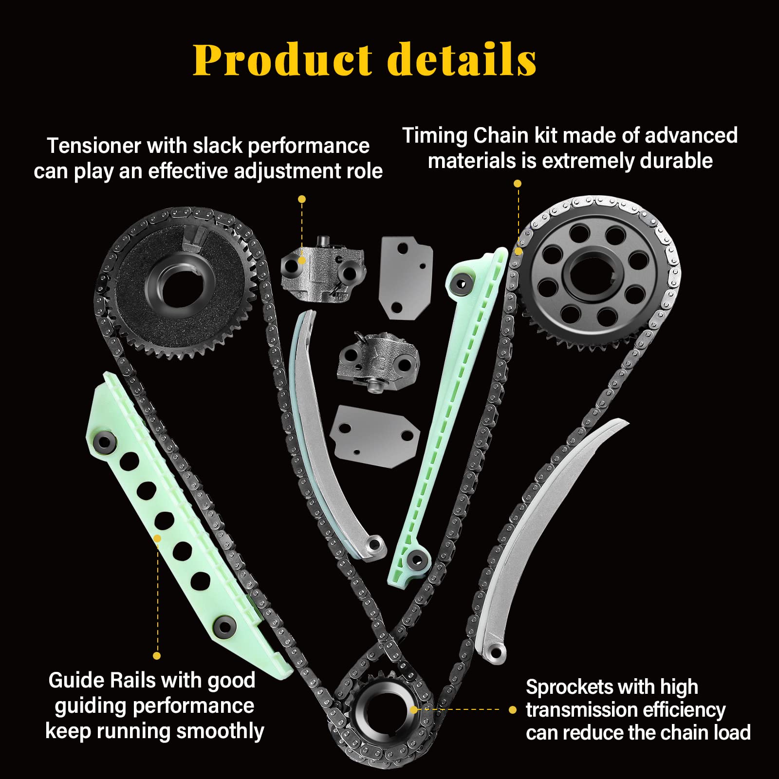 Timing Chain Kit Gear Crank Sprocket Tensioners Guide