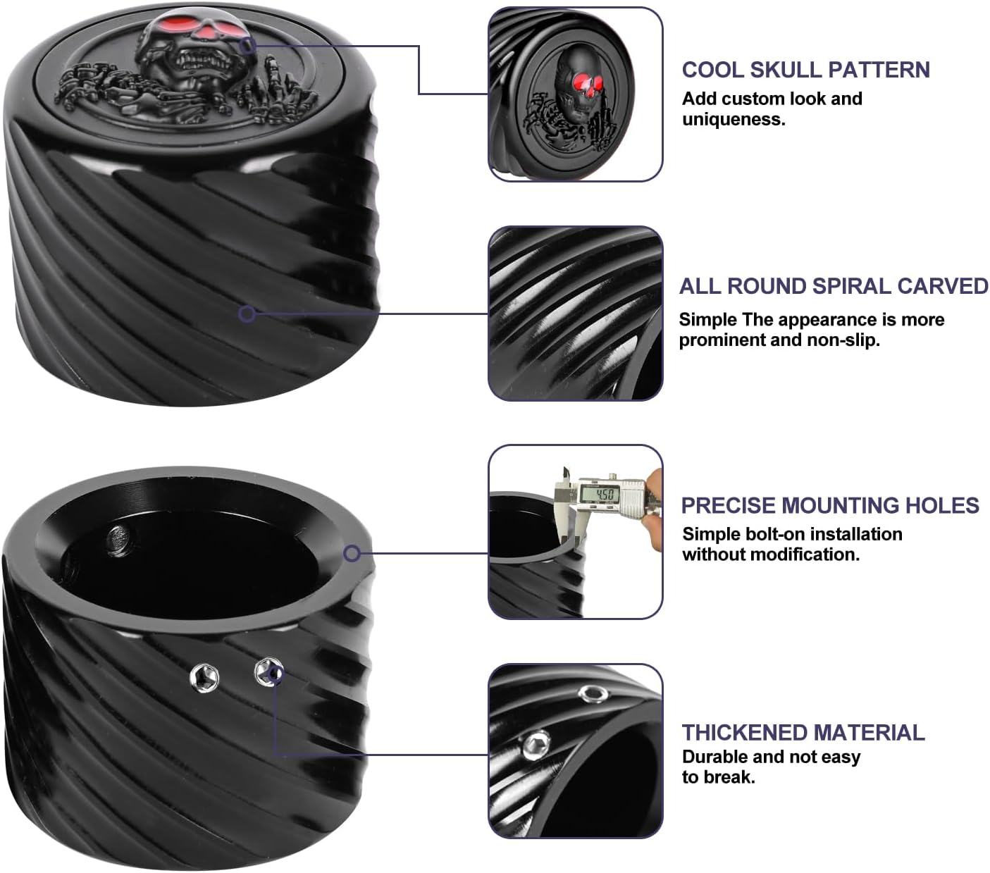 CNC Front Axle Nut Cover Caps for Harley, Hutexico 2 Pack 3D Skeleton Aluminium Front Wheel Axle Caps for Touring Tri Glide Softail Electra Road Street Glide Sportster VRSC Dyna 2002-2023 (Black)