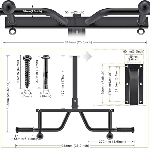 Miniatura 6 de Kipika Barra de dominadas montada en el techo de 48 pulgadas, barra de barbilla multiagarre resistente, barra de dominadas montada, altura