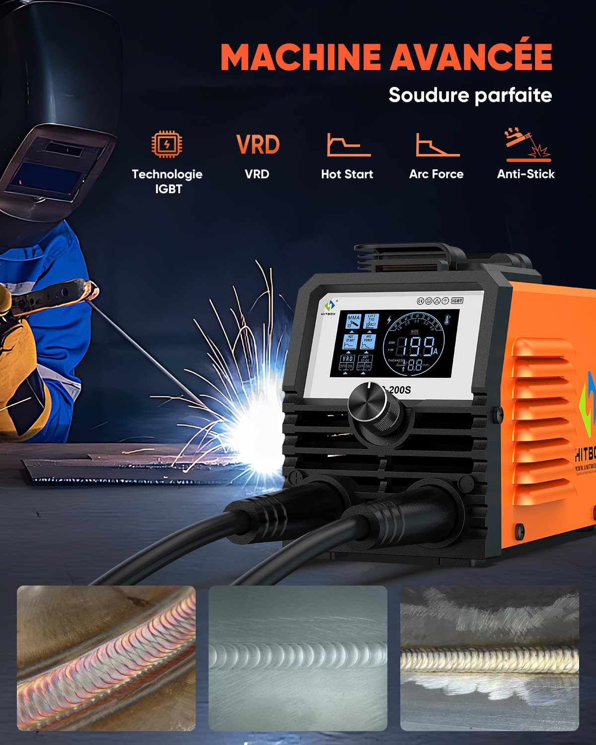 HITBOX Mini Poste à Souder Inverter 200A 2-en-1 MMA/Lift TIG - Compact avec Affichage LED - Hot Start, ARC Force - Pour Débutants et Travail à Domicile (ARC200S)