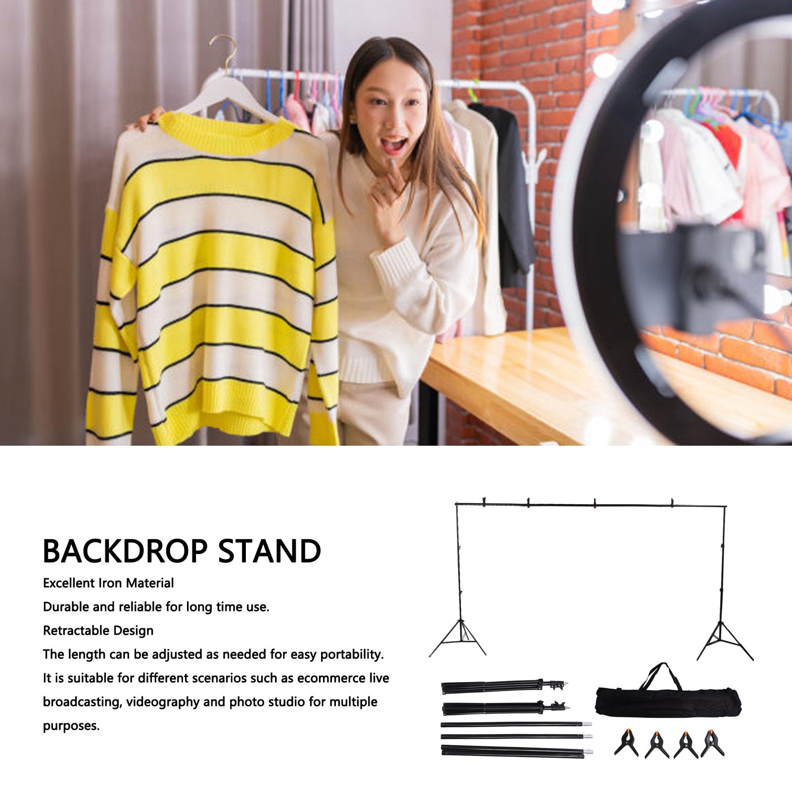 Heavy Duty Backdrop Stand, 10ft/ Wide 6.6ft/2m High Adjustable Photo Backdrop Stand Kit with 4 Crossbars, 4 Clamps and Bag Portable Background Support System for Parties