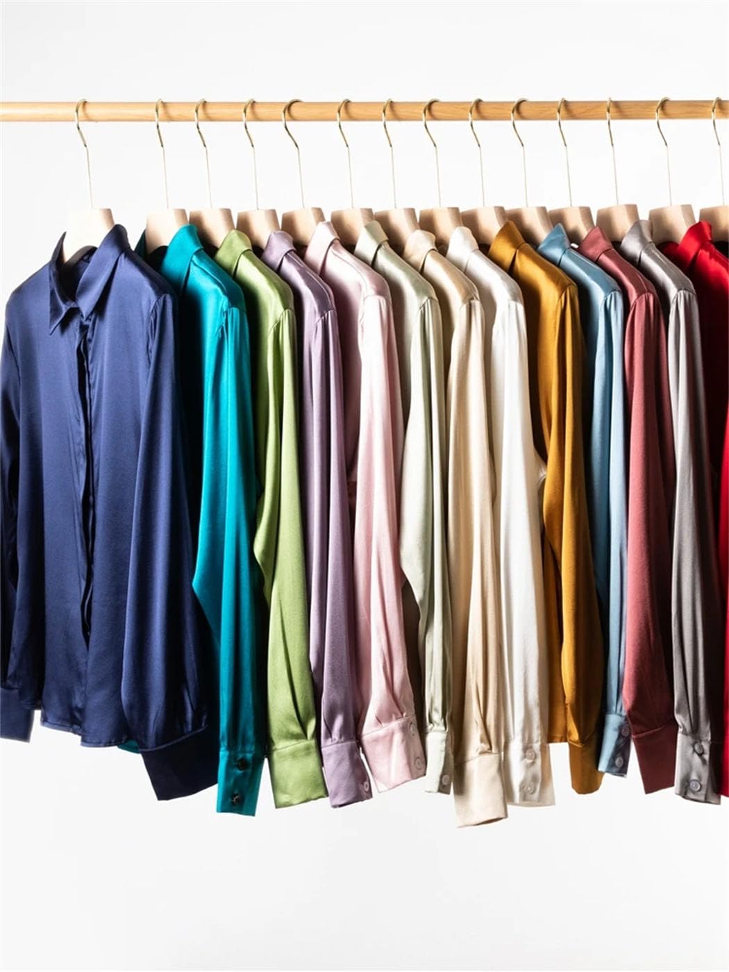Camisas lisas para mujer, 100 % seda real, de manga larga, blusas de primavera y verano, para la oficina