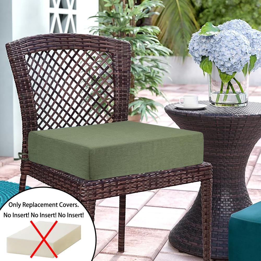 Magpie Fabrics Patio Cushion Covers Set of 2(Replacement Cover only, No Insert!), Waterproof Indoor Ourdoor Deep Seat Chair Cushion Slipcover with Ties(22x20x4 Inch, Green)
