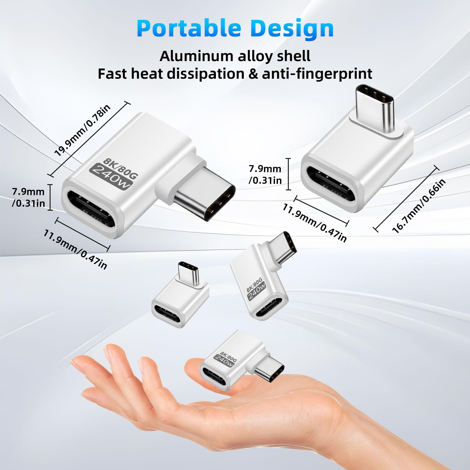 3 adattatori USB C Extender 90 gradi, 80 Gbps USB C maschio a femmina, adattatore angolare 240 W Thunderbolt 5 Extension Connector per iPhone 15/16, Team Deck, tablet, telefoni, altri dispositivi di
