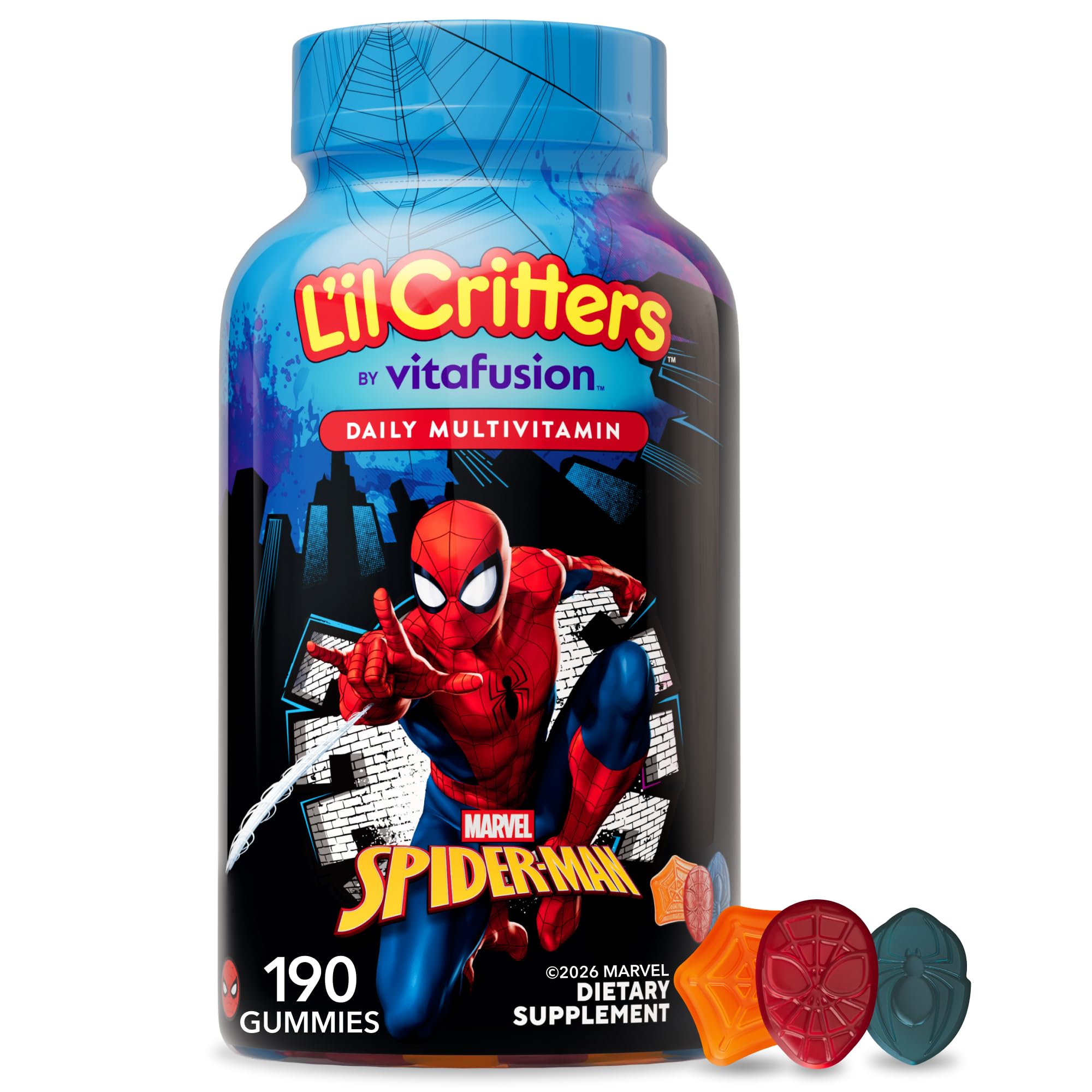 Lil Critters Spider-Man Kids Multivitamin Gummies | 190 Count | With Vitamins A B C D E | Yummy Fruit Flavors | 11 Essential Nutrients | Gluten & Dairy Free Marvel Children's Daily Gummy