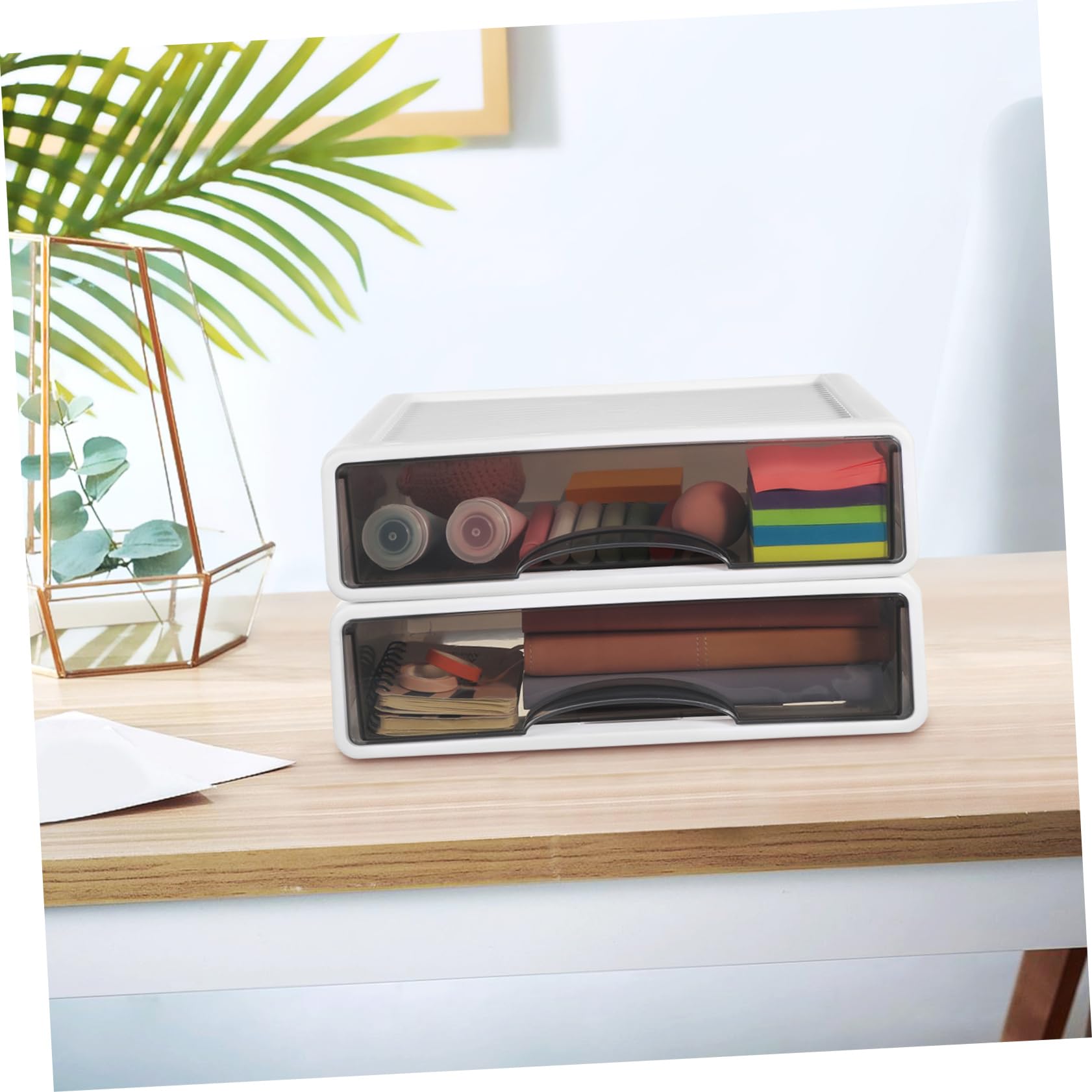 2pezzi Organizer Da Scrivania Impilabile Per Materiale Da Ufficio e Cosmetici Ampio Spazio Di Archiviazione Design Con Scorrevoli