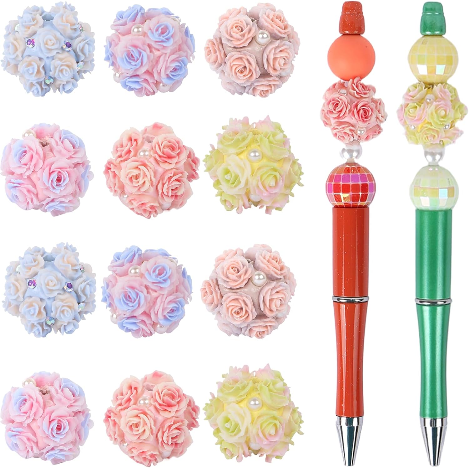12Pcs Flower Ball Focal Beads for Pens Fancy Focal Beads for Beadable Pens Beadable Keychains Making
