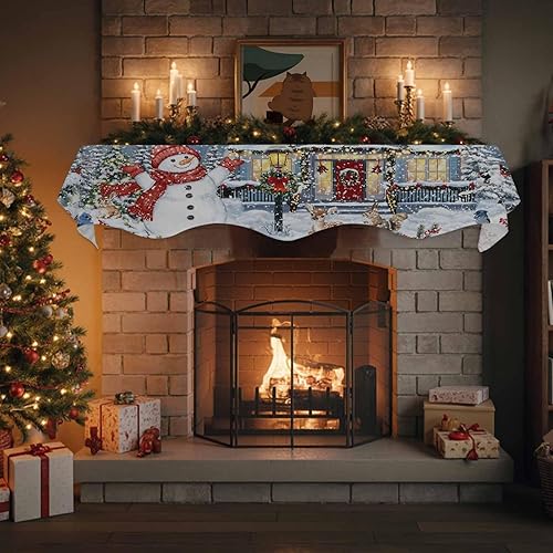 Miniatura 4 de Bufanda de chimenea de muñeco de nieve de Navidad, diseño de árboles de Navidad de invierno, copos de nieve, alce, chimenea, estante superior,