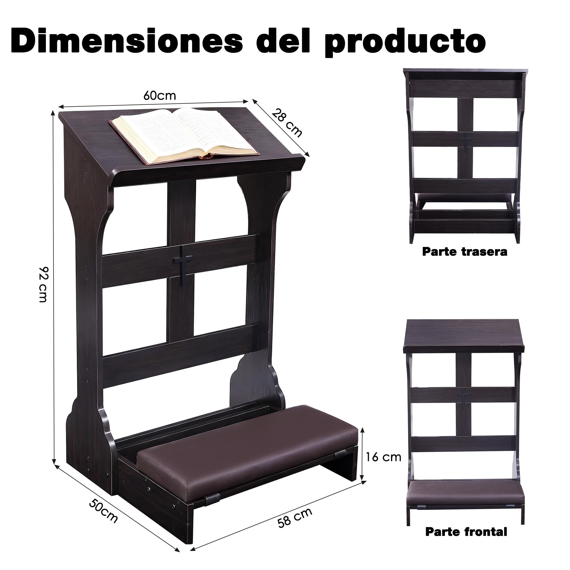Banco de oración con cojín, reclinatorio de Madera para el hogar,Silla Plegable para arrodillarse en la Iglesia - Regalos religiosos para la adoración y la meditación