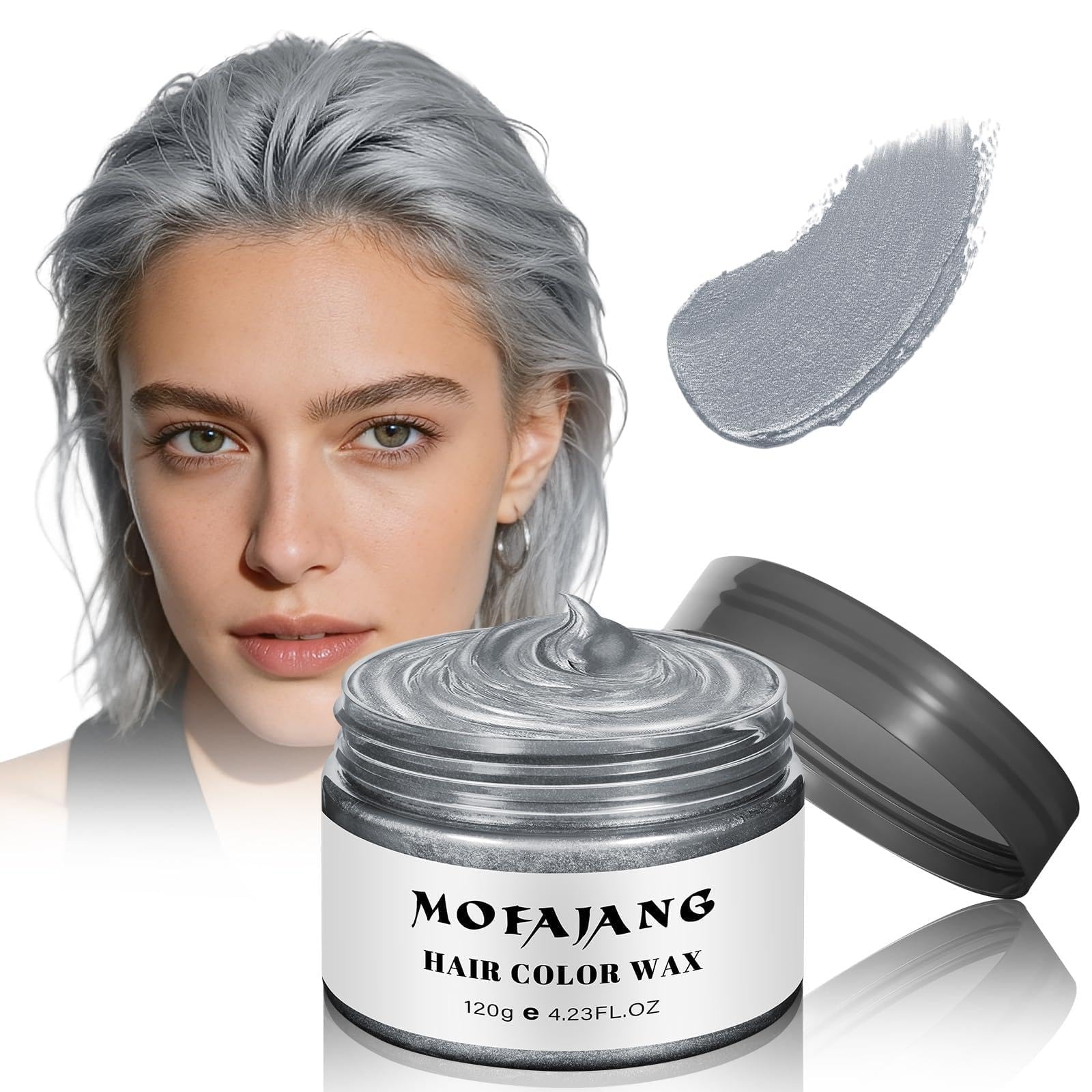Temporary Silver Gray Hair Spray Color Wax, 4.23 Ounces Washable Hair Wax Color, Natural Disposable Grey Hair Color Wax Dye Pomades for Women Men,Christmas Parties,Role Playing,Cosplay,Halloween(Gray)