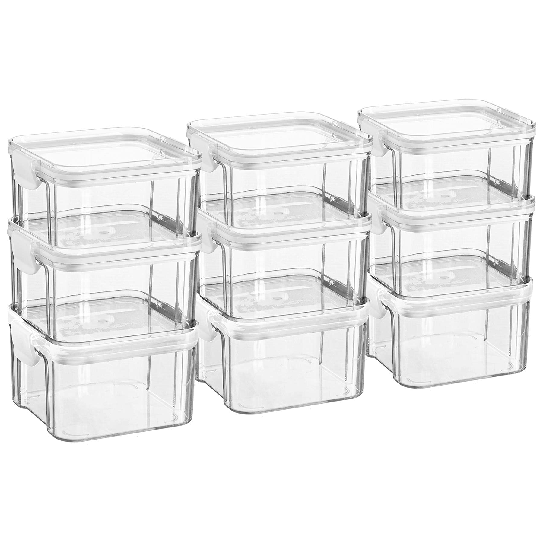 Argon Tableware Food Storage Containers - 460ml - White - Pack of 9 - Clear Airtight Reusable Stackable Freezer Storage Meal Prep Container Lunch Tupperware Box with Clip-Lock Lid