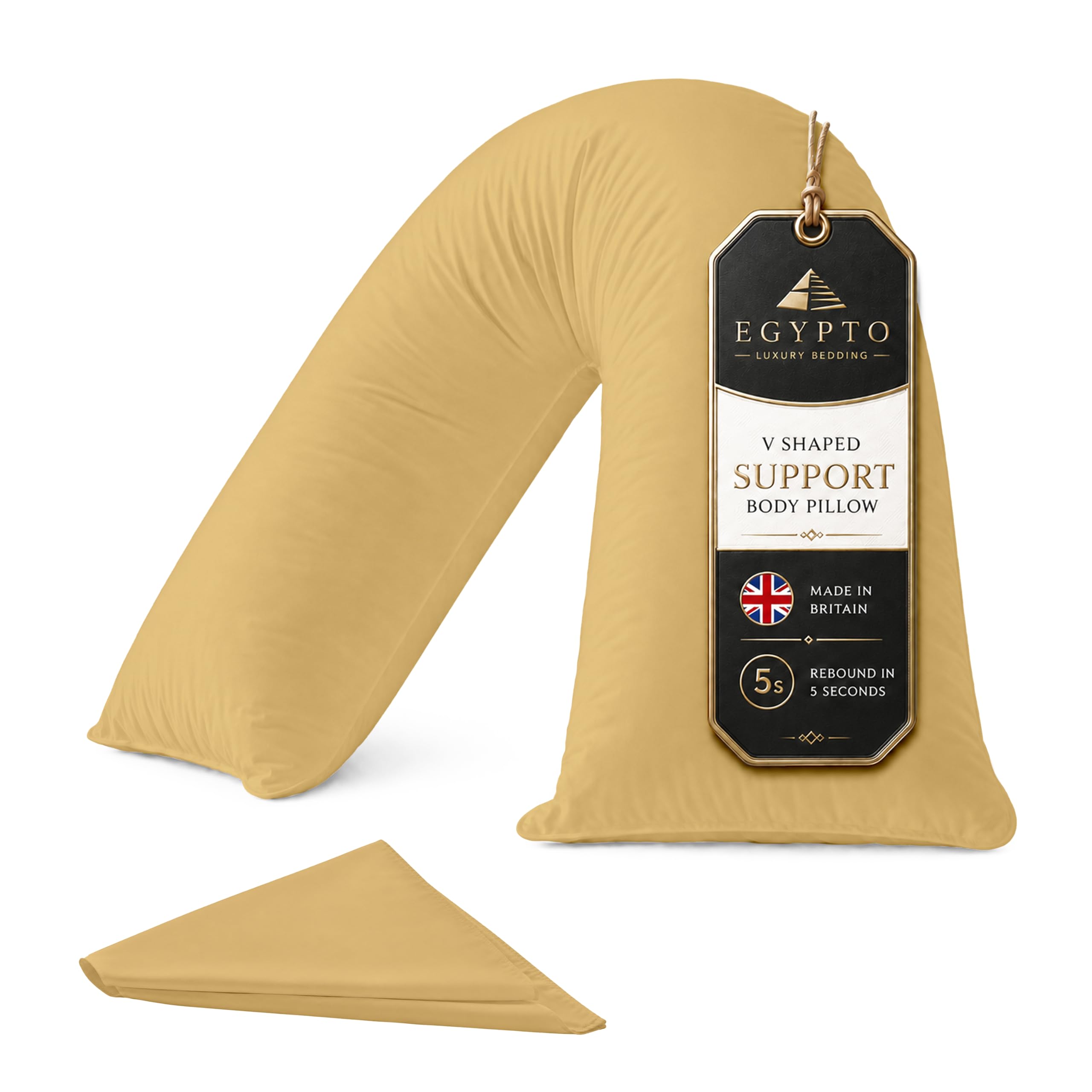 EGYPTO Orthopaedic V Pillow with Pillowcase | Anti-Allergy V Shaped Pillows for Neck & Back | Ideal for Pregnancy, Nursing & Recovery Triangle Pillow (Latte)