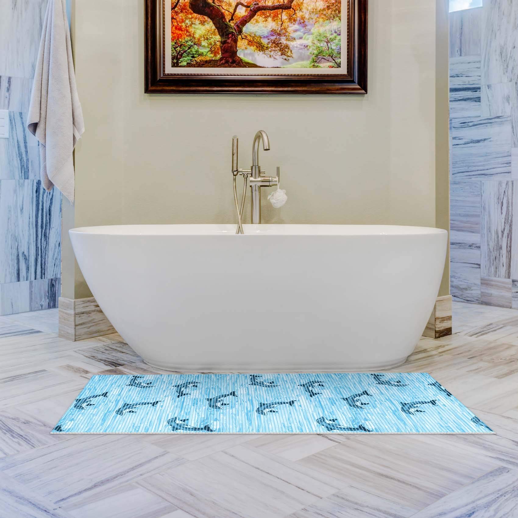 ANRO Weichschaummatte Badematte Bad Dusche WC Vorleger Teppich Antirutsch Badläufer Delfine Blau 500x65cm