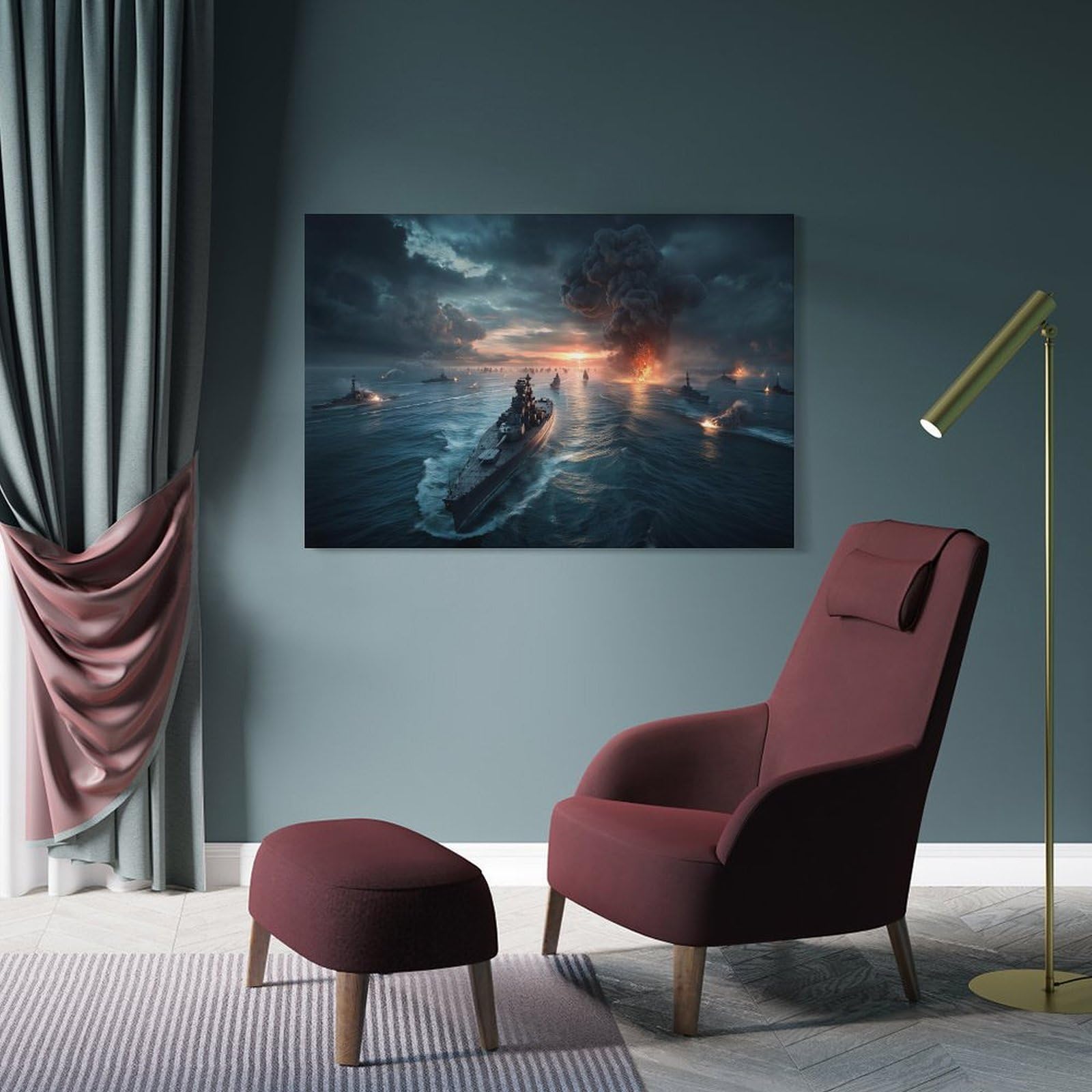 Junmoney Frame-Style-8-1 Naval Battle Scene Canvas Wall Decor 20X30inch(50X75cm), For Small Homes, Bedrooms Or Open Spaces, Stylish Wall Art For Fresh Spaces
