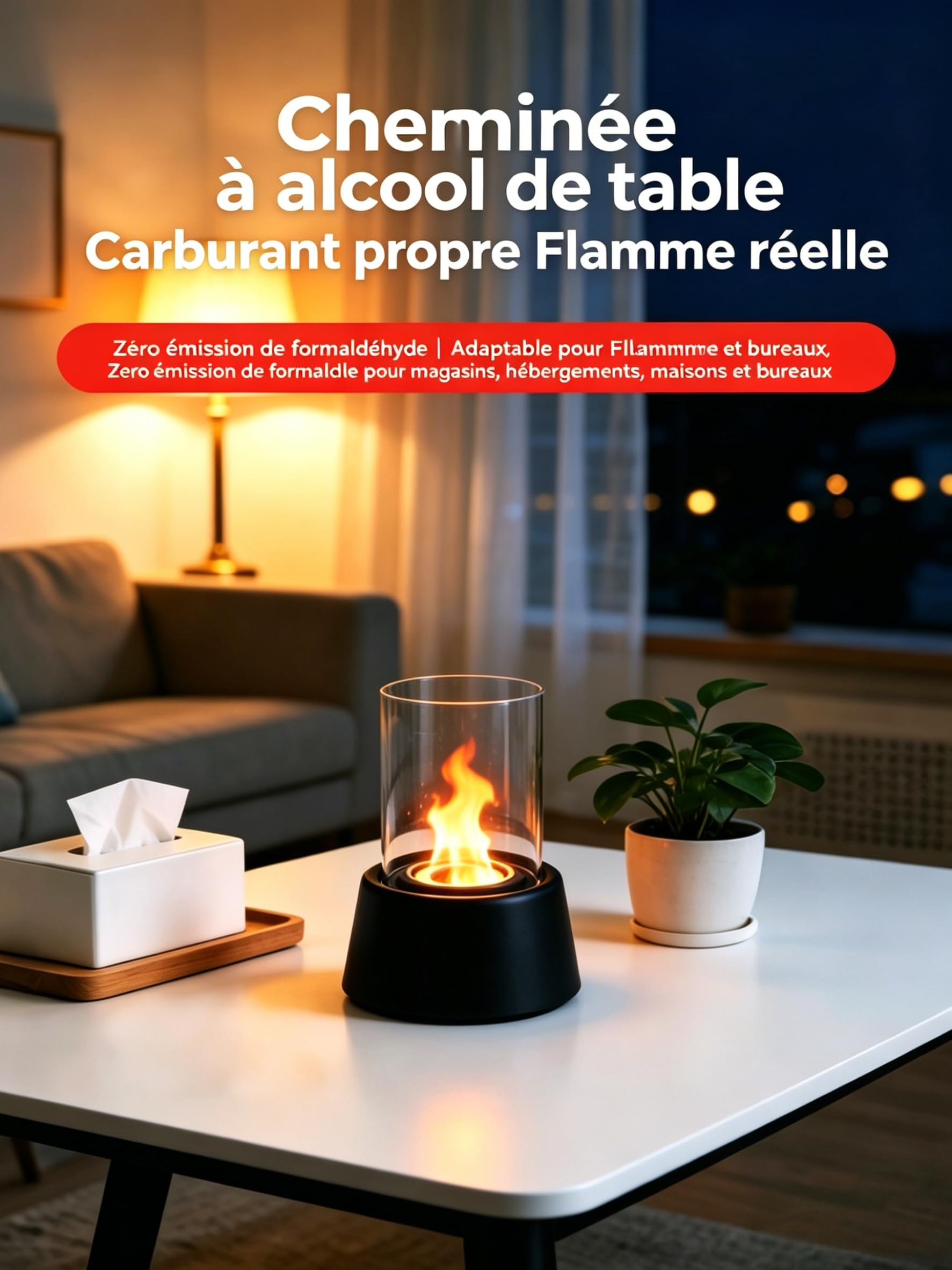 Brasero De Table - Décoration Design intérieur Portable - Cheminée Table Design bioéthanol - Idéal pour Camping Cour Chambre à Coucher Chevet Fête d'anniversaire Jardin Balcon