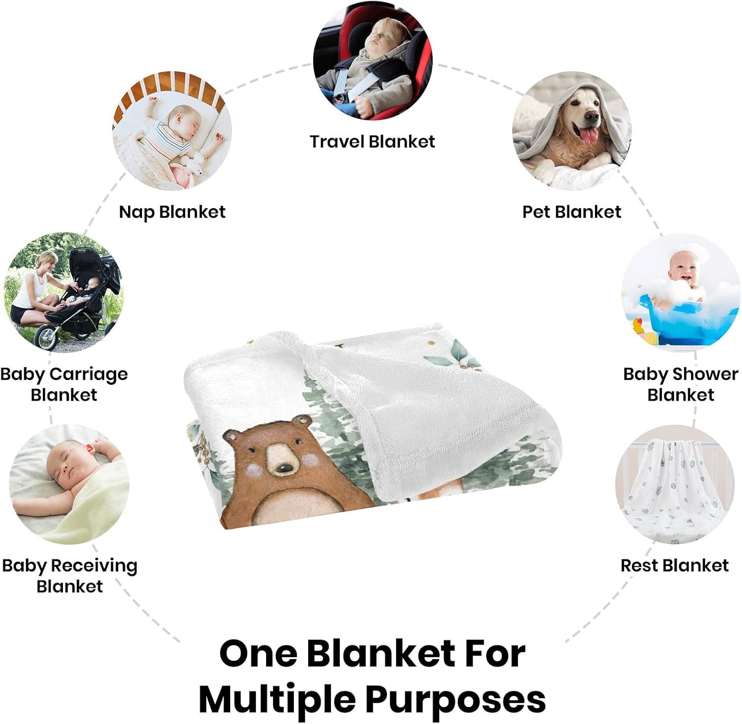 Woodland Animals Personalized Baby Blanket for Boys Girls Custom Baby Blanket with Name Adventure Awaits Stuff Newborn Nursery Gift Soft Plush Fleece - Woodland Animals 1 50x60in