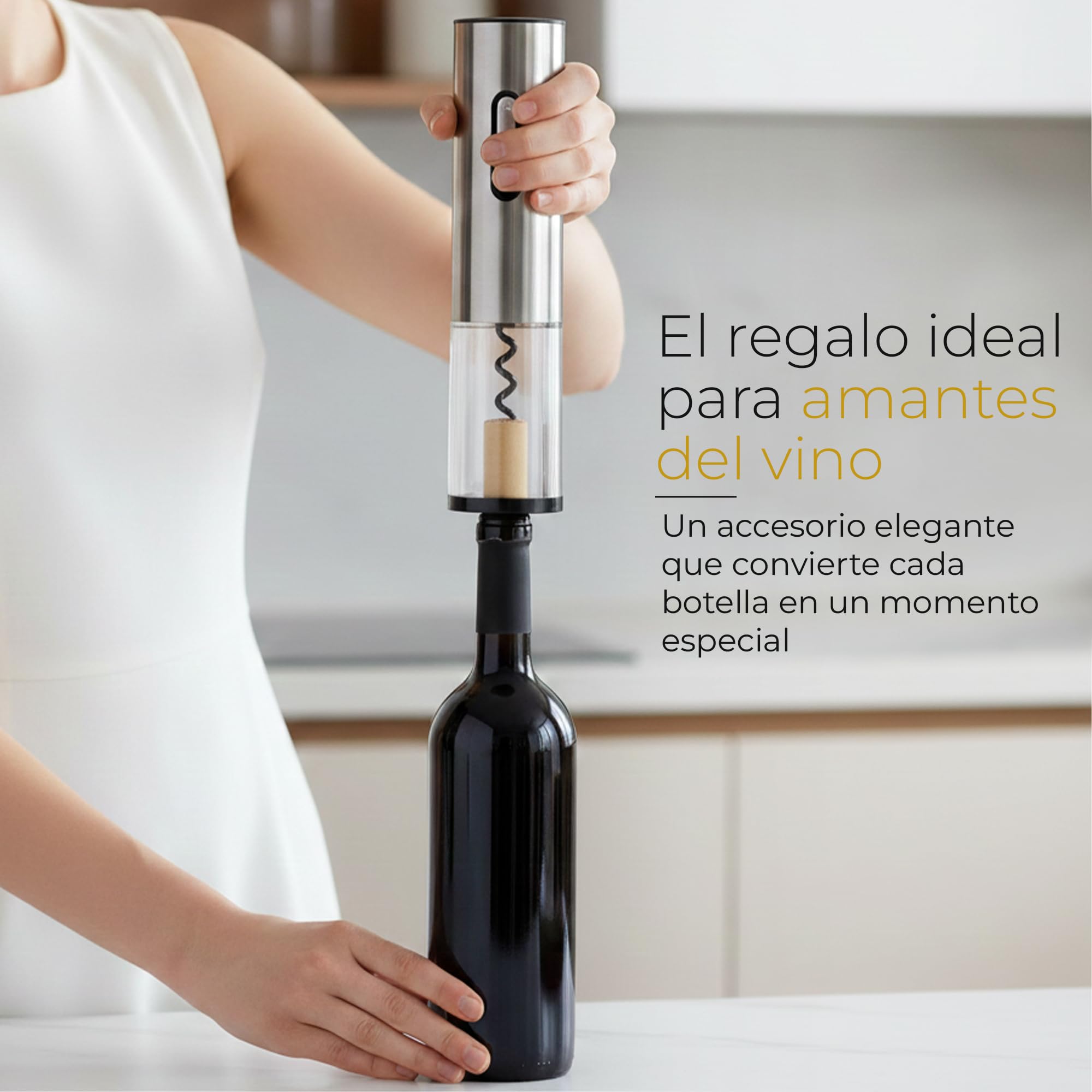 Sacacorchos Eléctrico Recargable para Vino con Cortacápsulas, Tapón de Vacío y Anillo Antigoteo, Set Abridor en Caja Regalo