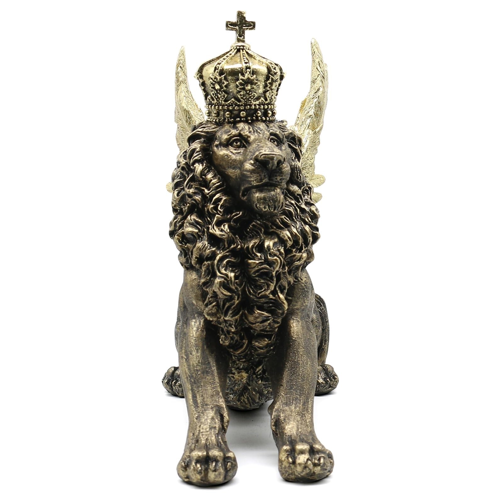 Dekoracja rzeźby anioła lewa, statuetka króla lewa, zwierzę kreatywna ozdoba na biurko do domowego biura salonu, żywica dł. 28 cm