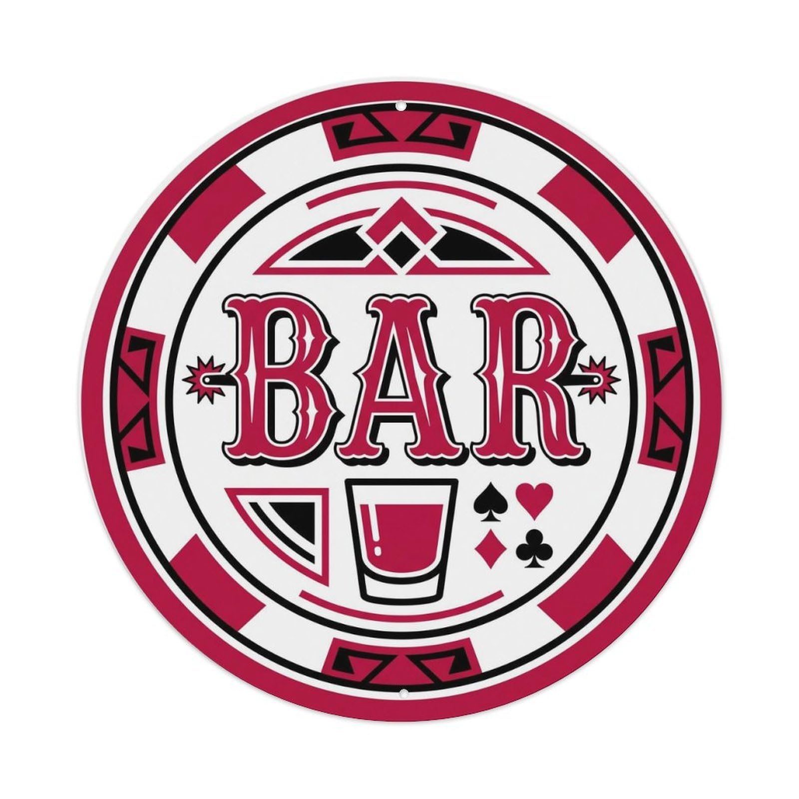 BAR Crimson Saloon Shield Metal Tin Sign Plaque Wall Decor for Cafe, Club Bar, Office, Home Garden Round Metal Poster 8x8Inch