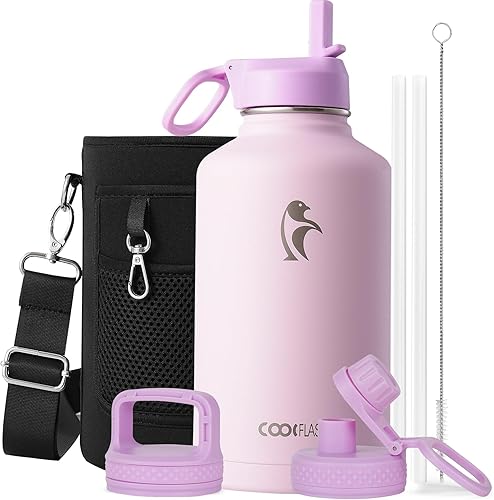 Miniatura 54 de Coolflask - Botella de agua de 64 onzas, aislada, con popote y 3 tapas, con diseño Galaxy, de acero inoxidable al vacío, mantiene las bebidas frías