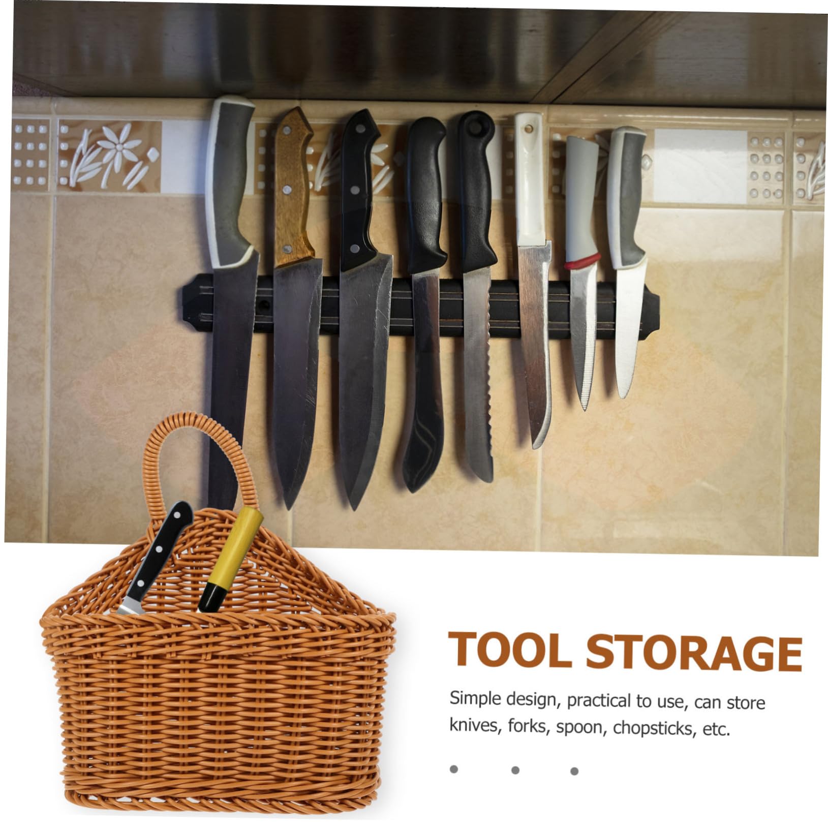 ORFOFE 3pezzi Cesta Appendi Cucina Plastica Intrecciata Contenitore Decorativo Per Posate e Cucina Stile Country Per Organizzare e Accessori