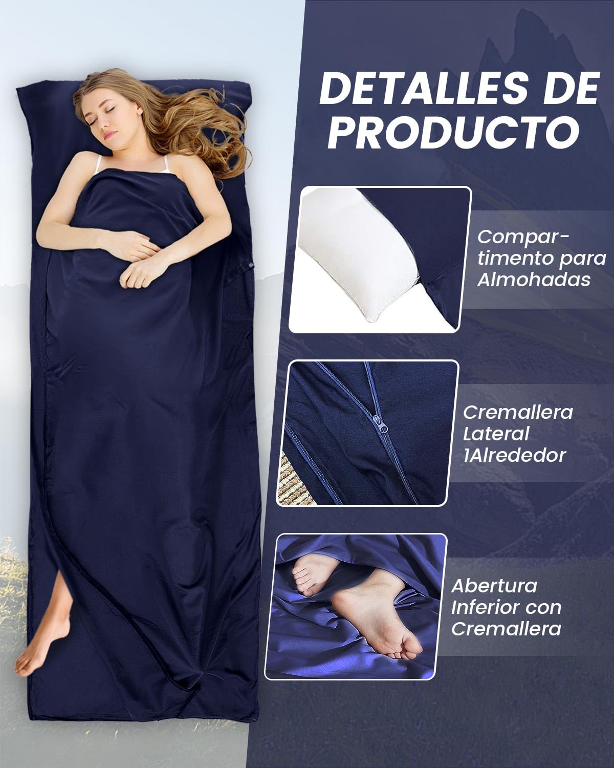 Saco de Dormir Ultraligero, Sábana Saco para Saco de Dormir Adulto Individual Suave y Sedoso Sábanas Saco