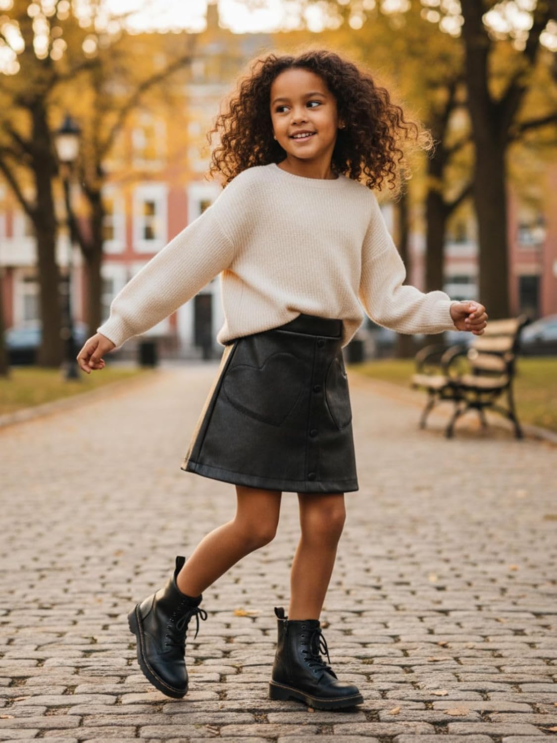 WELAKEN Faux Leather Skirt for Girls Toddler & Kids II Girl's A Line Skirt with Two Front Pockets - Image 3