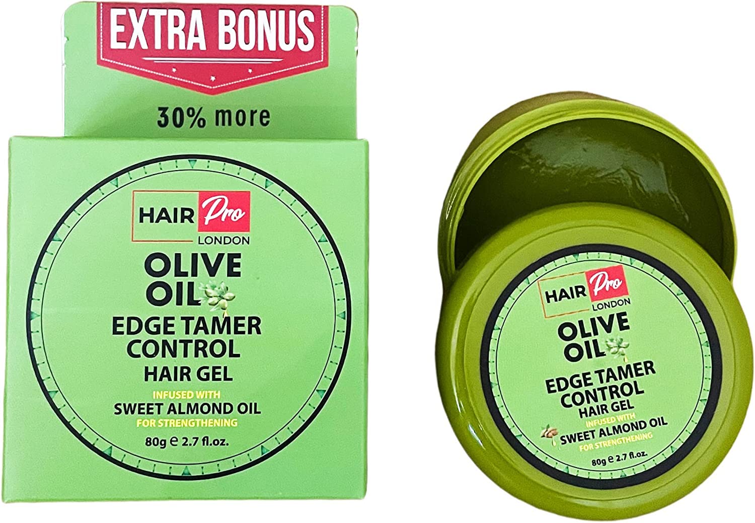 HAIRPRO LONDON OLIVE OIL EDGE CONTROL HAIR GEL INFUSED WITH SWEET ALMOND OIL 80G