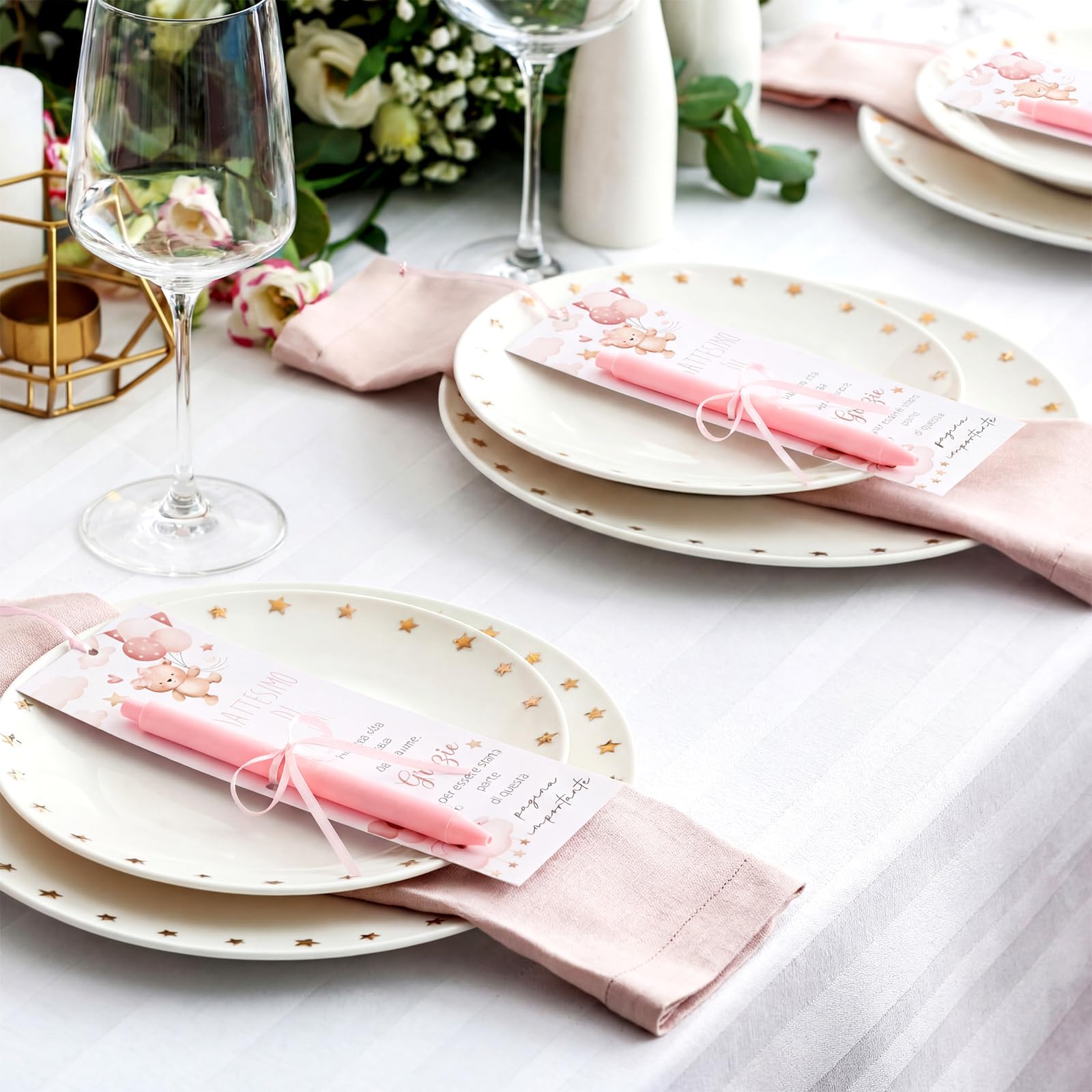 Tenare 30 Pezzi Segnaposto Battesimo Bimba Orsetto Segnalibri con Grazie Penna e Nastro Bomboniera Battesimo Bambina Regalo di Ringraziamento per gli Ospiti per Baby Shower Decoración da Tavola(Rosa)
