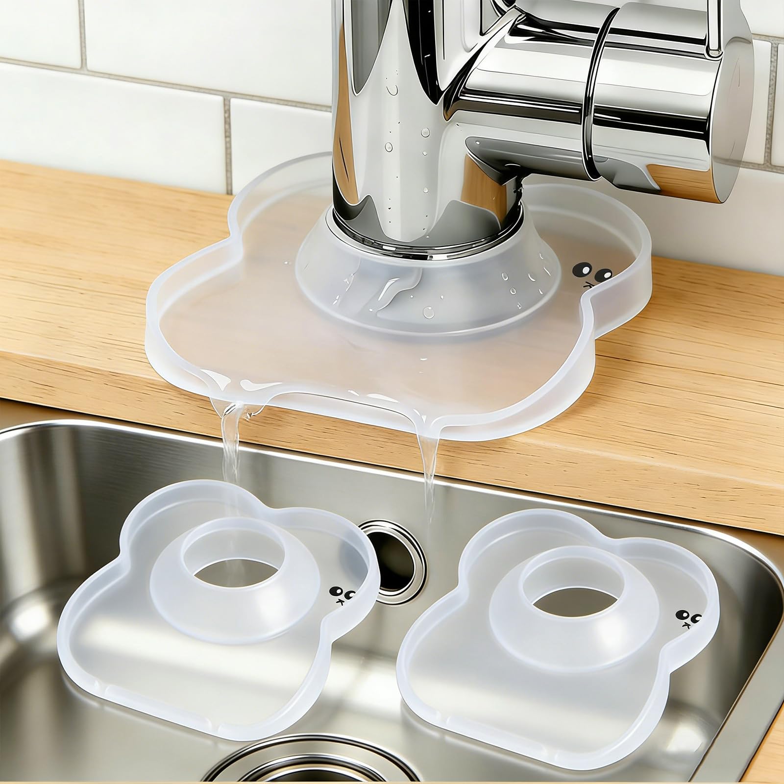 Silicone Faucet Mat for Kitchen Tap Compact Sink Splash Guard Protectors Behind Draining,Clear 2PCS