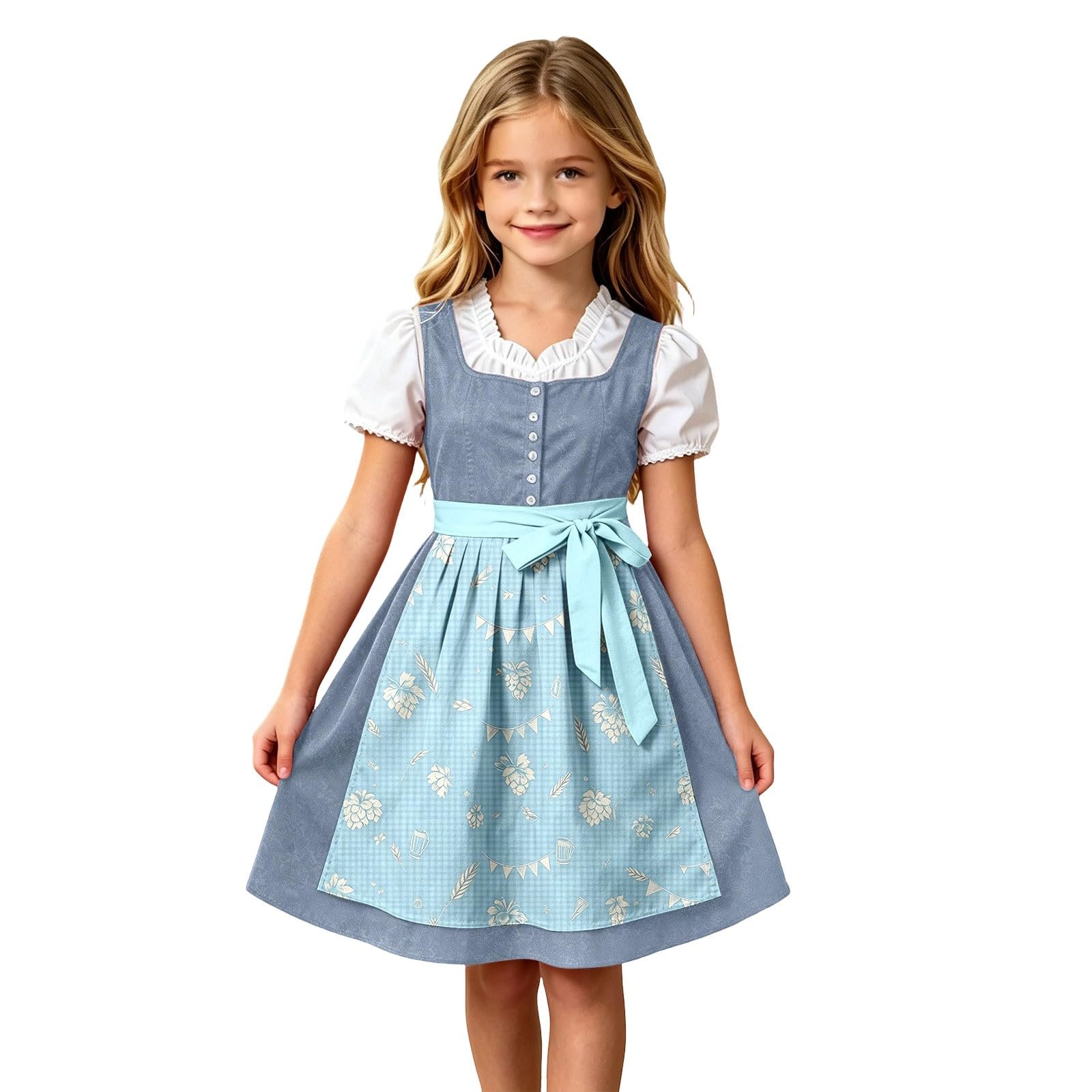 Girls Oktoberfest Costume Bavarian Beer Festival Dirndl Dress with Apron — image 1