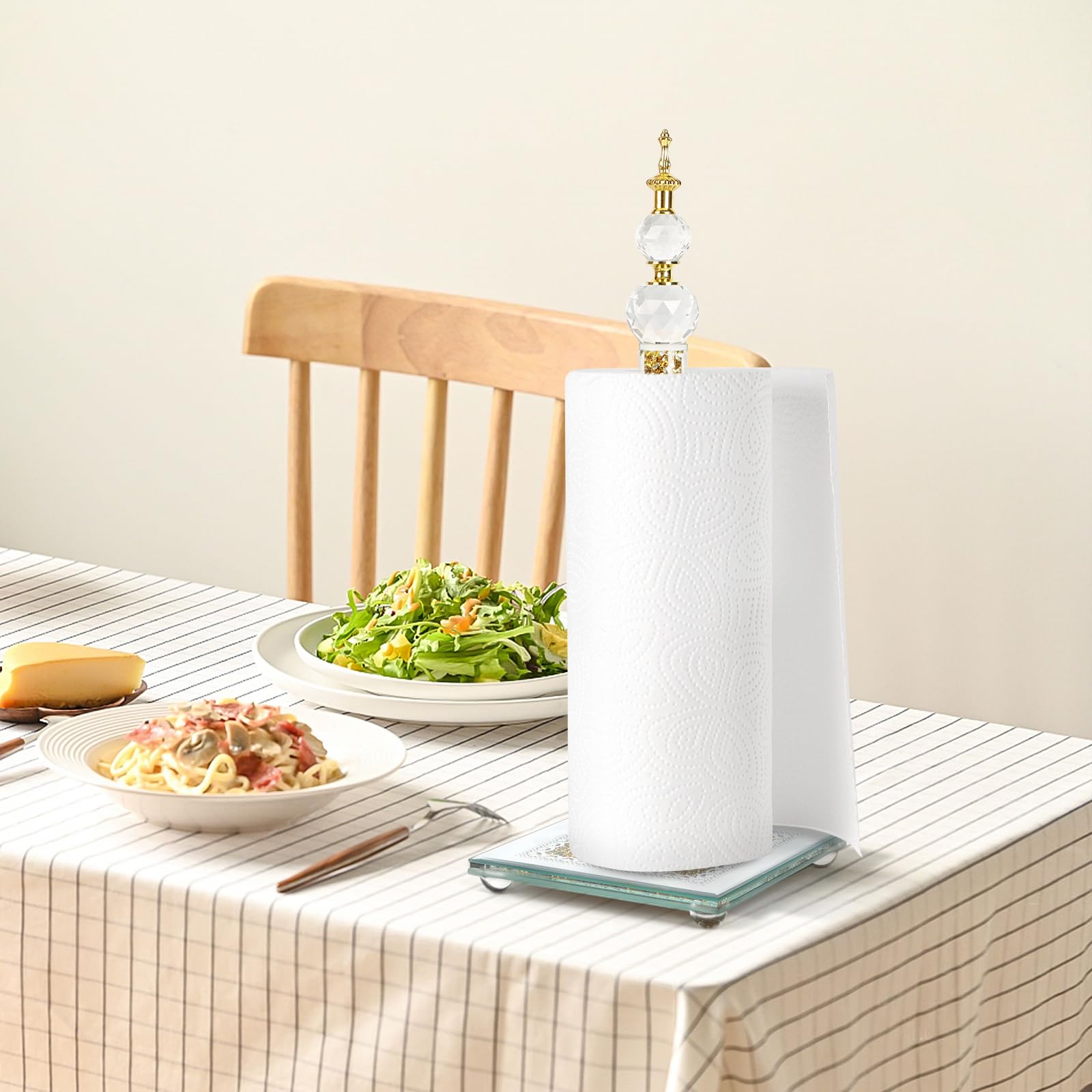 Support de papier essuie-tout, distributeur de rouleaux de papier essuie-tout avec base cube, comptoir de mouchoirs rempli de cristaux étincelants écrasés pour décoration de maison pour cuisine et
