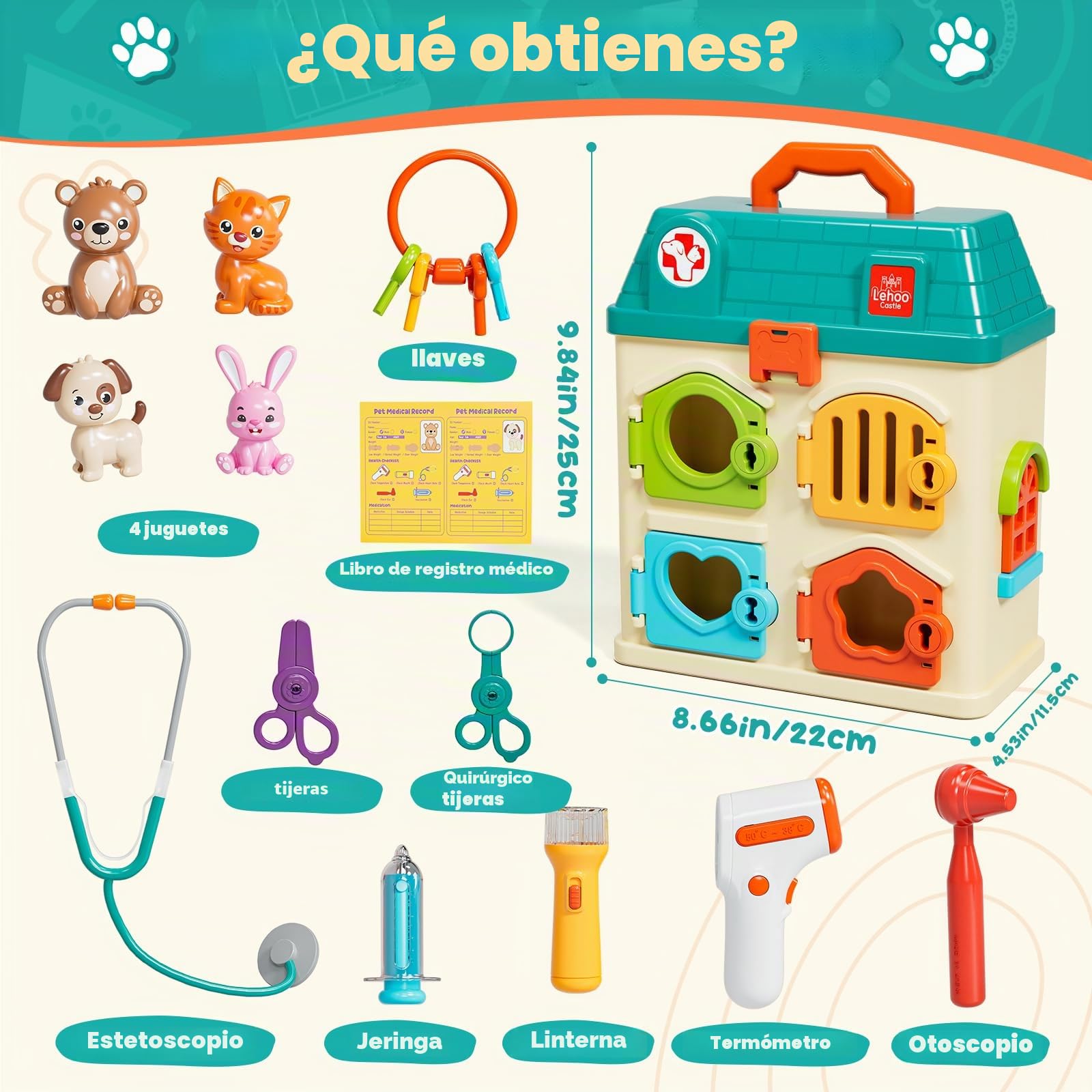 Lehoo Castle Maletin Medico Juguete, Veterinario Juguete, Kit Medico Infantil con Luces y Sonido, Juguetes Niños 3 Años