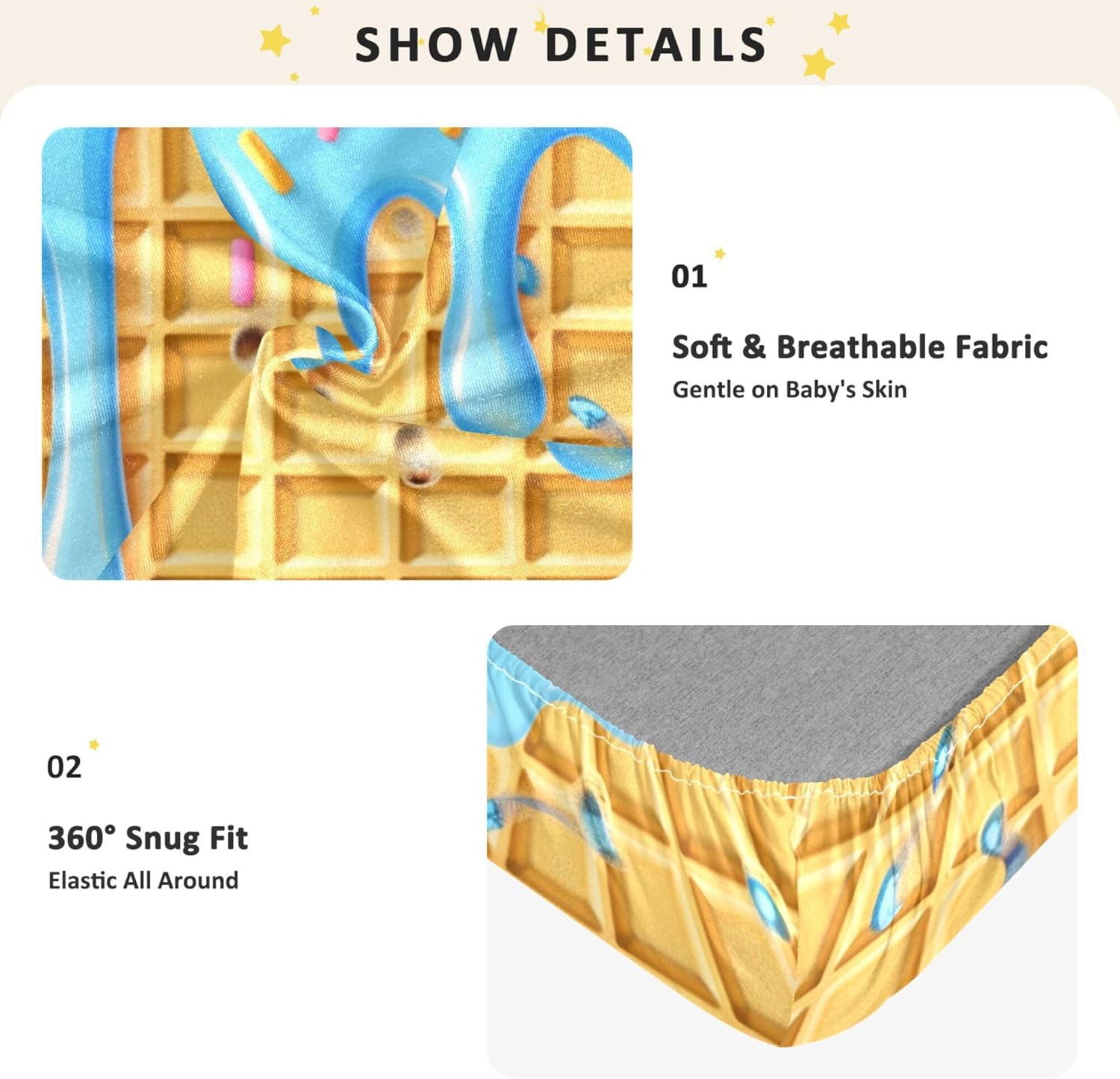 Blue Ice Creams Crib Sheets Soft Breathable Fitted Cotton Baby Crib Sheets Mattress Cover for Girl Boy, 52" x 28" x 9"