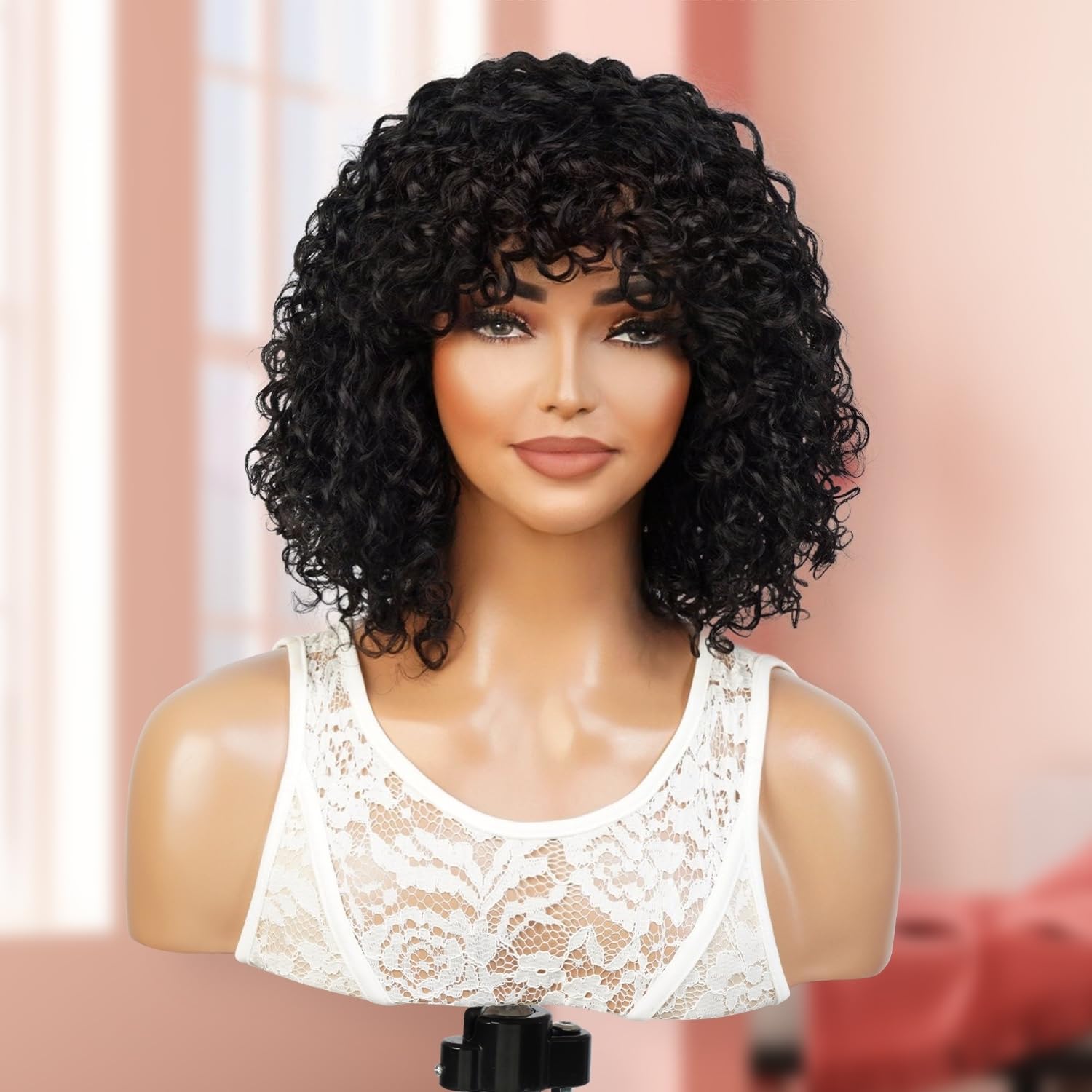 GLAM21USA 100% Human Hair Short Ringlets Curly Bob Natural 12 inch