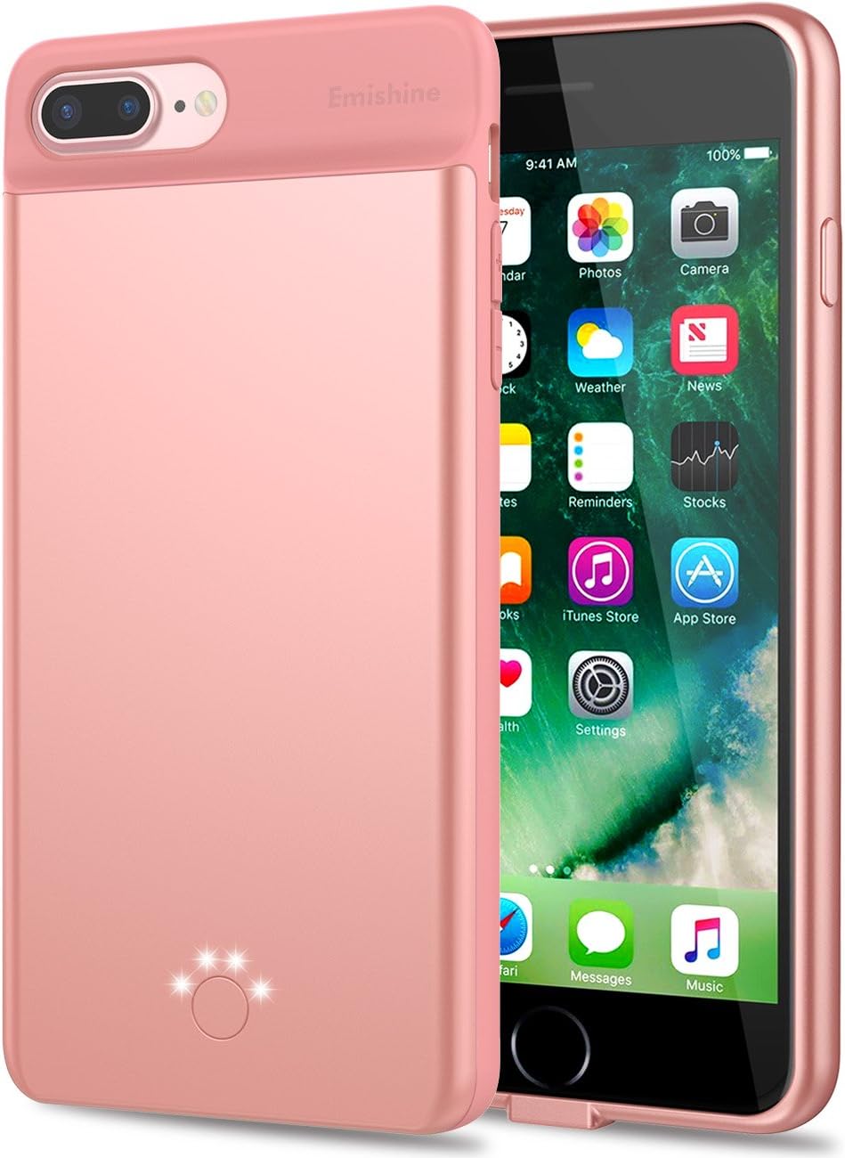 [Upgraded] iPhone 8 Plus / 7 Plus Battery Case,Emishine High Capacity 4000mAh Ultra Slim External Battery Case for iPhone 8 Plus / 7 Plus/ 6 Plus/ 6S Plus Juice,Extra 100% Battery(5.5"-Rose Gold)