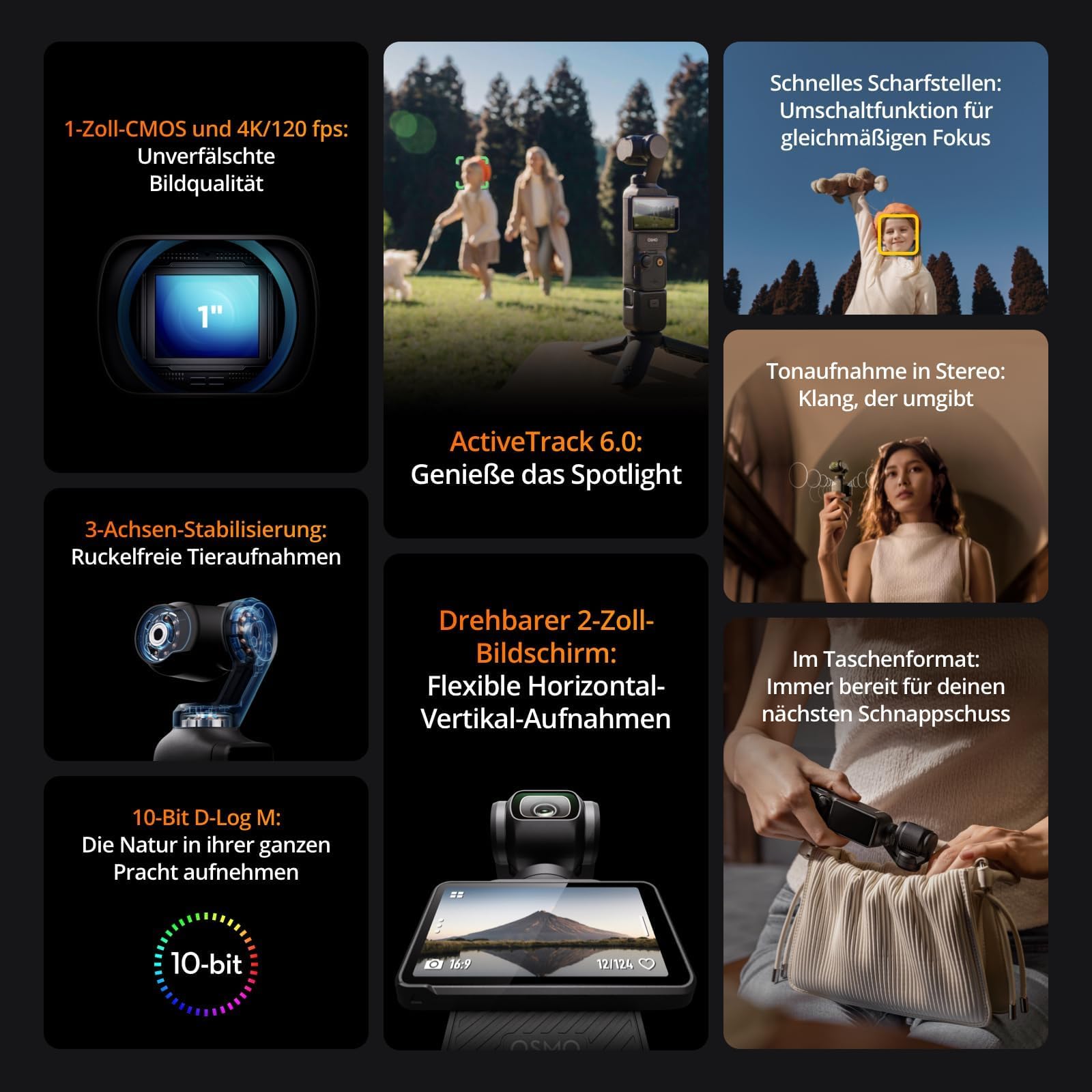 DJI Osmo Pocket 3 Bundle, 4K Vlog Kamera mit 1-Zoll-CMOS, 4K/120 fps, 3-Achsen-Stabilisierung