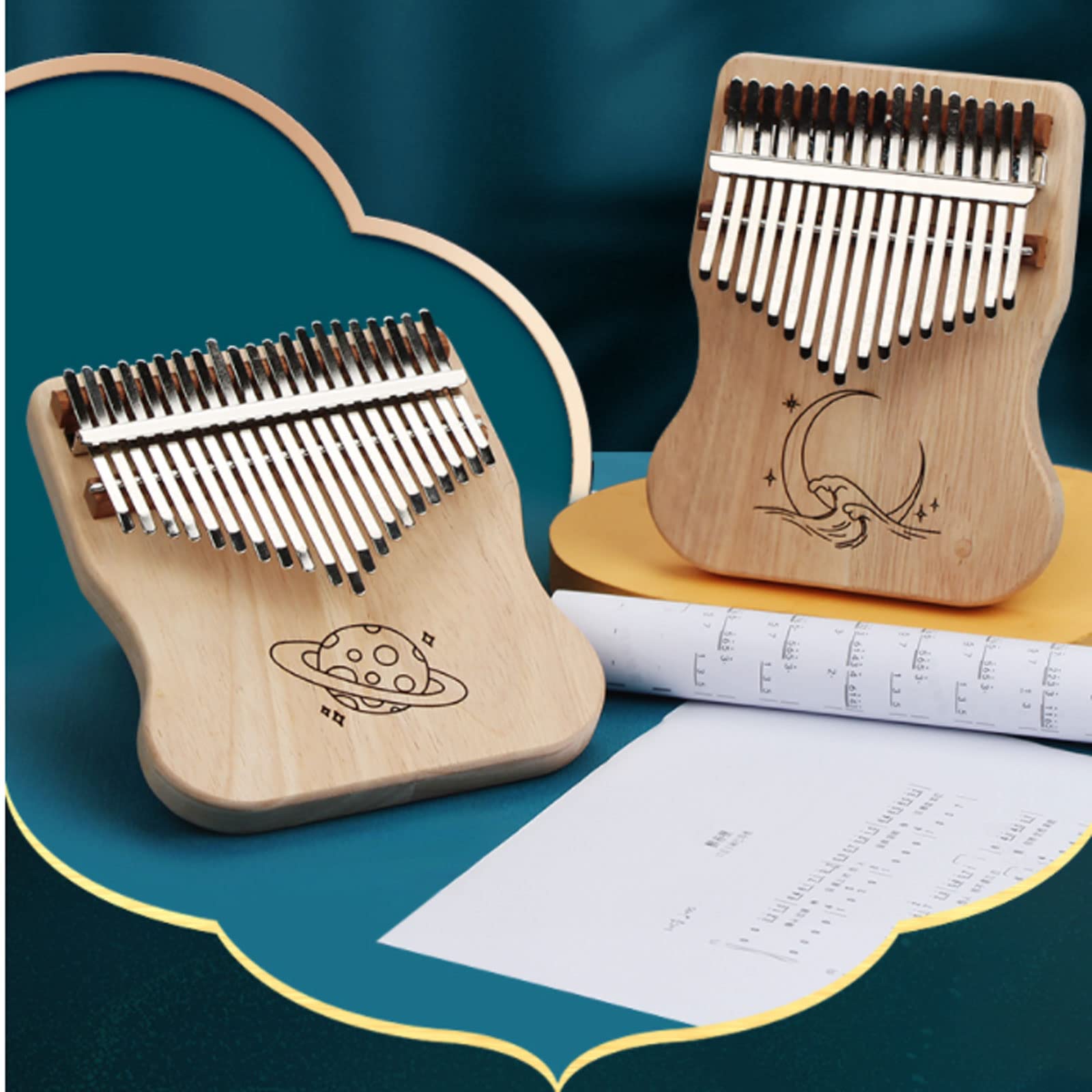 Suono Squisito Thumb Piano in Legno massello ， 21 Toni ， Accessori Musicali per Studenti Principianti da Imparare ， 4 Modelli Diversi Facile da Giocare