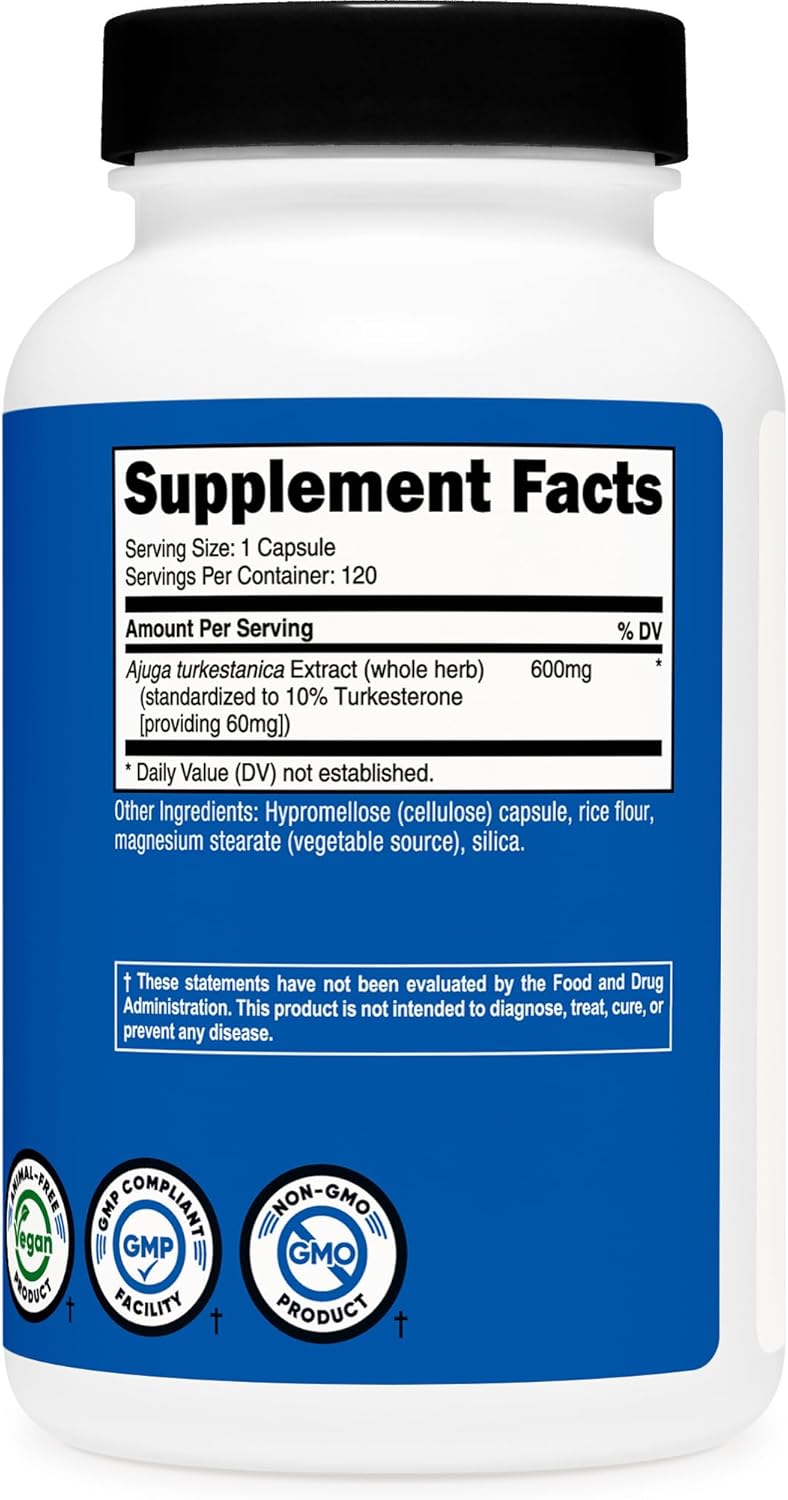 Nutricost Turkesterone Dietary Supplement 600mg, 120 Capsules - Vegetarian, Non-GMO & Gluten Free