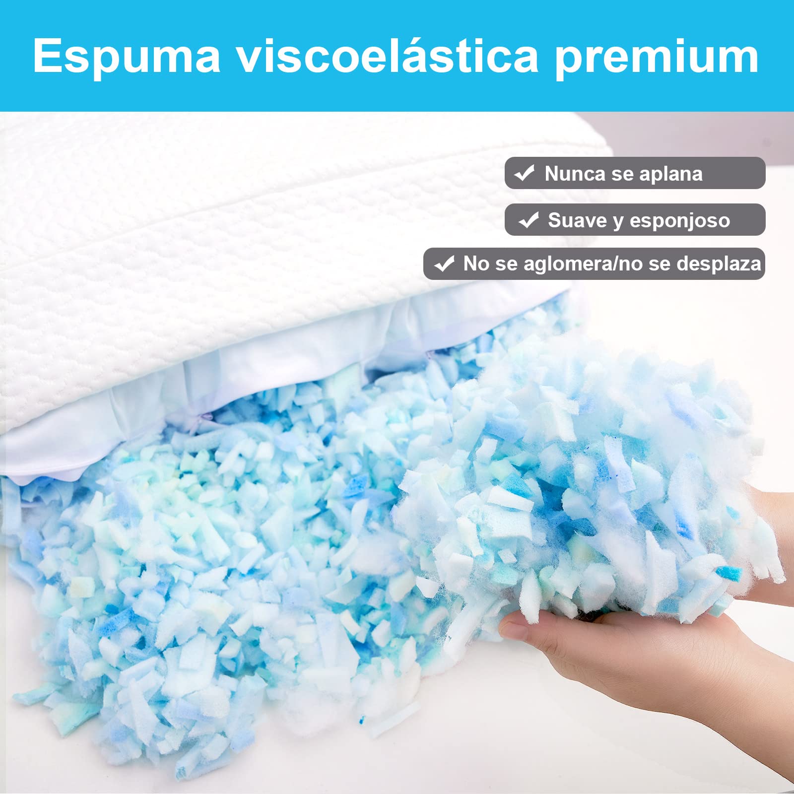 Clieey Almohadas para Dormir de Lado Espalda Estómago Antiarrugas Anti Envejecimiento con Gel y Espuma Viscoelástica Triturada para Aliviar el Dolor de Cuello
