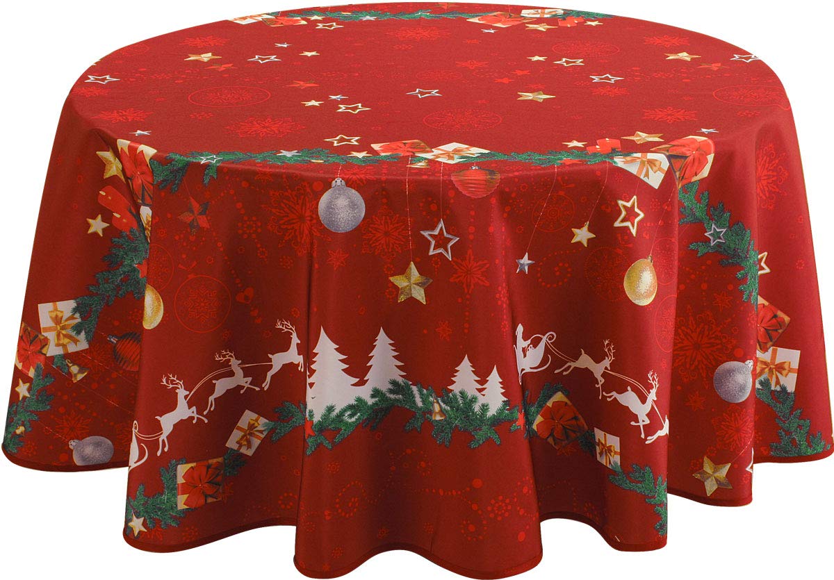 Le linge de Jules Stain resistant TABLECLOTH CHRISTMAS RED – Size: Ø 160 cm Round