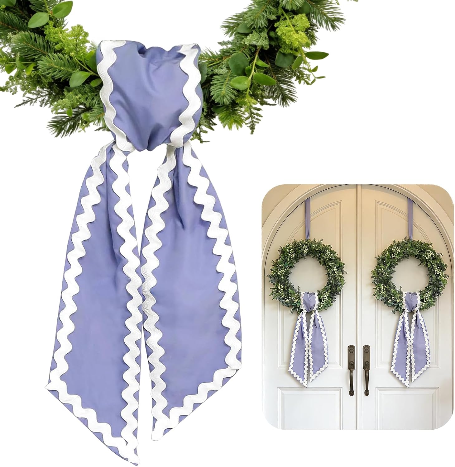 AZYM 2 Pcs Wreath Sash for Front Door,Wreath Ribbon Accessories for Outdoor Indoor Party Yard Doorway Wall Decor(Light Blue Wave)