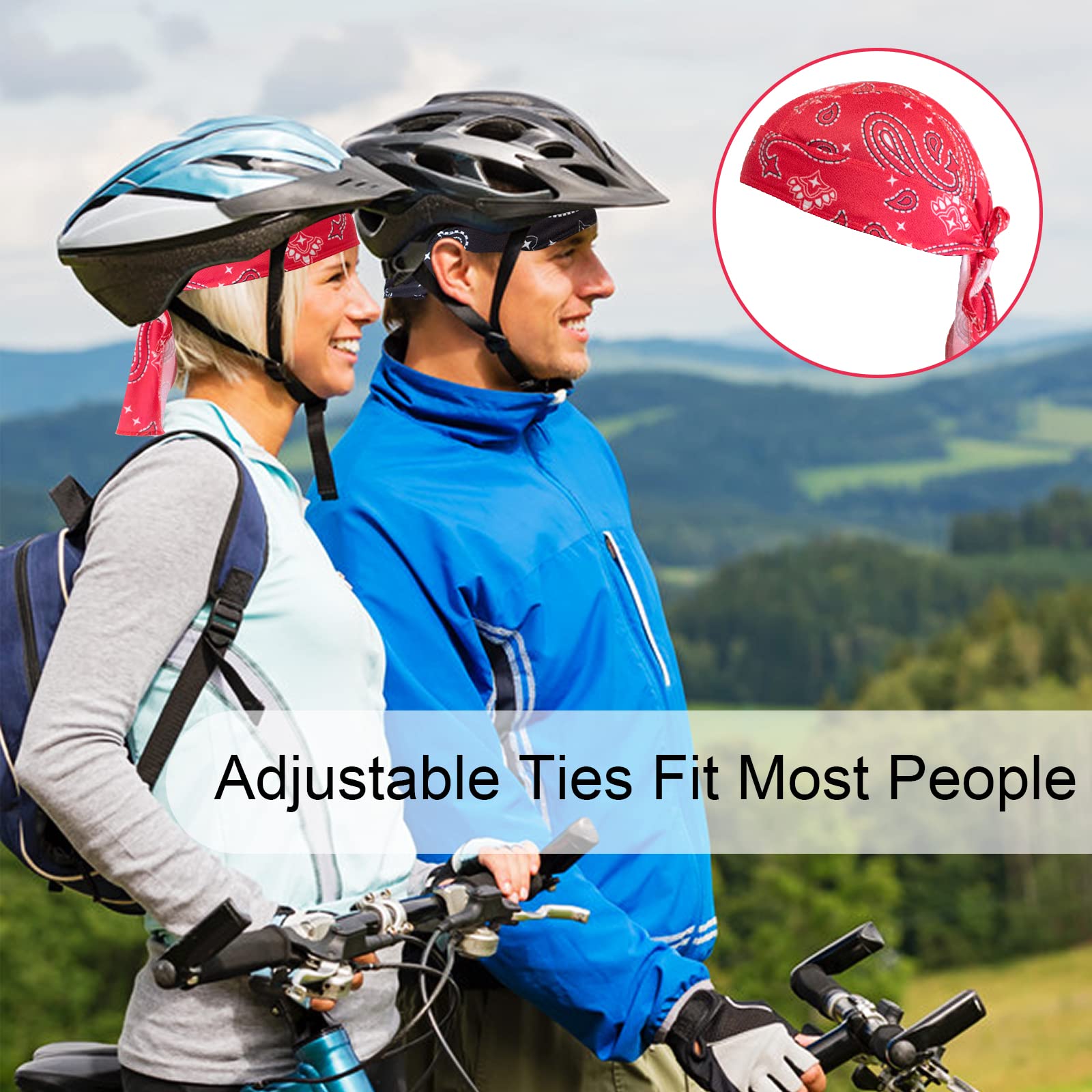 Dew Rag Skull Caps for Men Cycling Sweat Wicking Doo Rags Head Wrap Motorcycle Helmet Liner Bandana Do — view 3