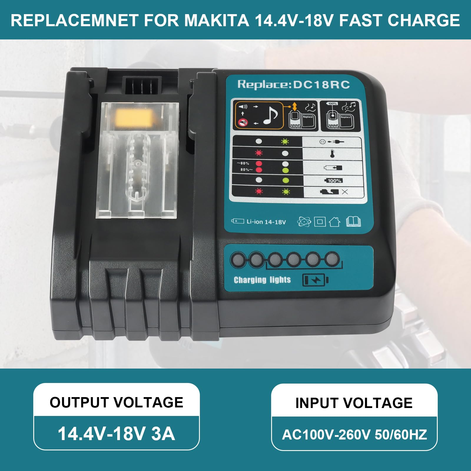 Chargeur de Remplacement QUPERR DC18RC pour Makita DC18RA DC18RD DC18SD DC18SF – Compatible avec Les Batteries Lithium-ION Makita 14,4V à 18V BL1830 BL1840 BL1850 BL1430 BL1815N etc.