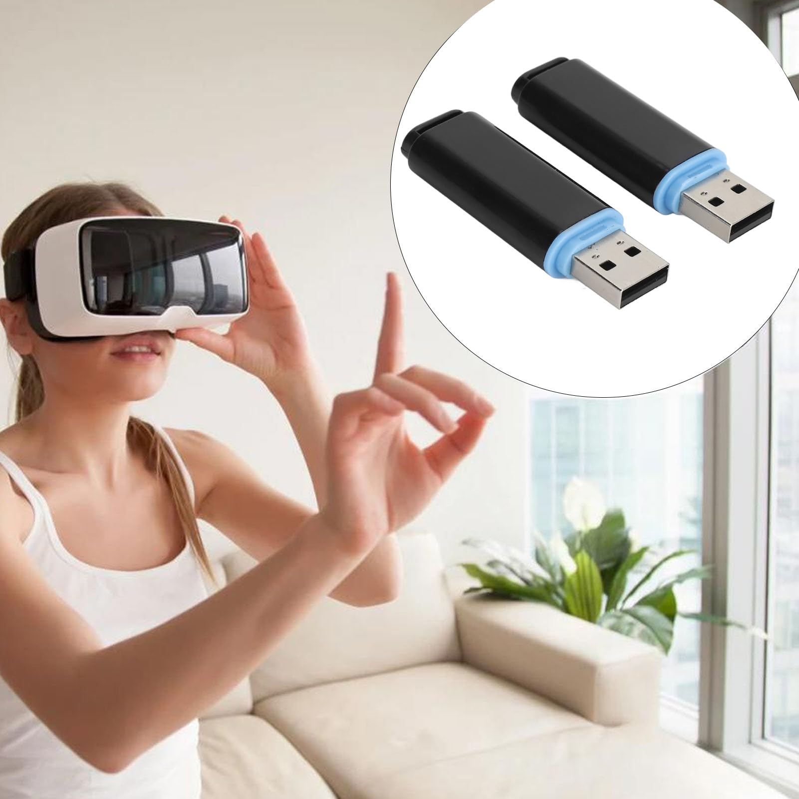 Receptor Dongle USB VR de 2 Uds, Receptor Inalámbrico Plug and Play para Controlador de índice de Válvula, Rastreador Vive (con Cable de Extensión USB) (Black)