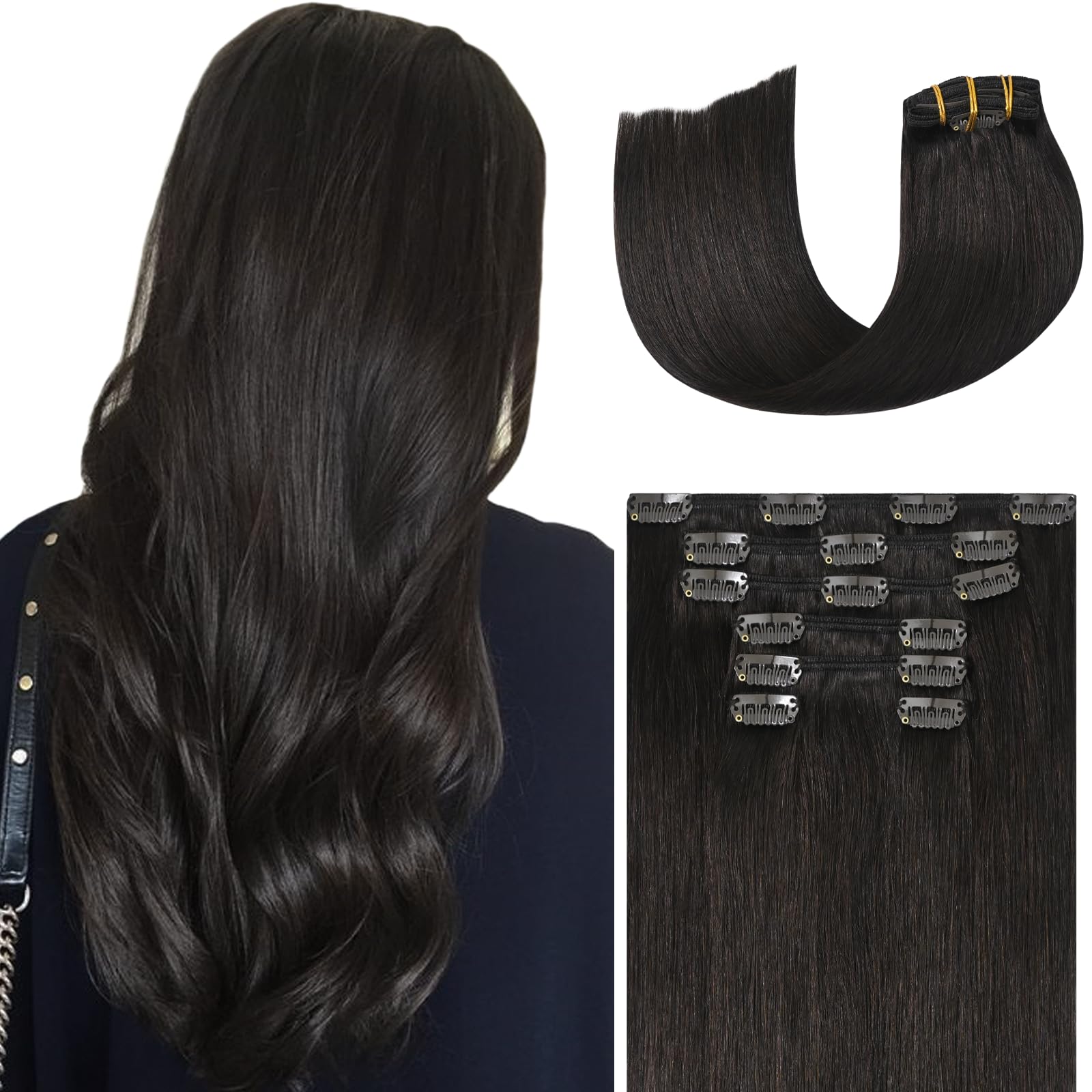 WindTouch Clip in Hair Extensions Human Hair, 15 Inch 75g #4 Medium Brown Hair Extensions for Women Real Human Hair Clip in, Remy Human Hair Extensions Clip ins, Soft Natural Straight — view 51