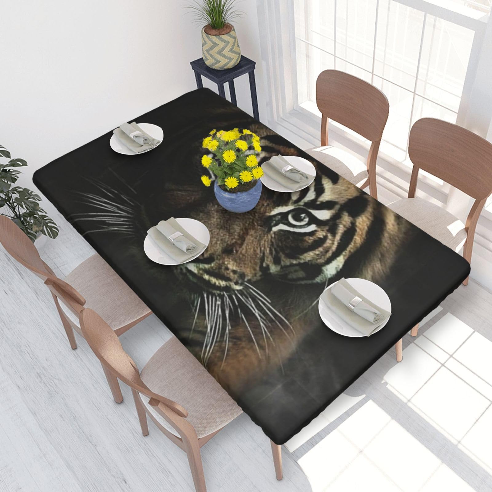BNVSADC Wild Animals Tiger Printed 4FT Tablecloth 122x76 CM Polyester Kitchen Water Resistant Table Cloth Dining Table Decoration Table Covers
