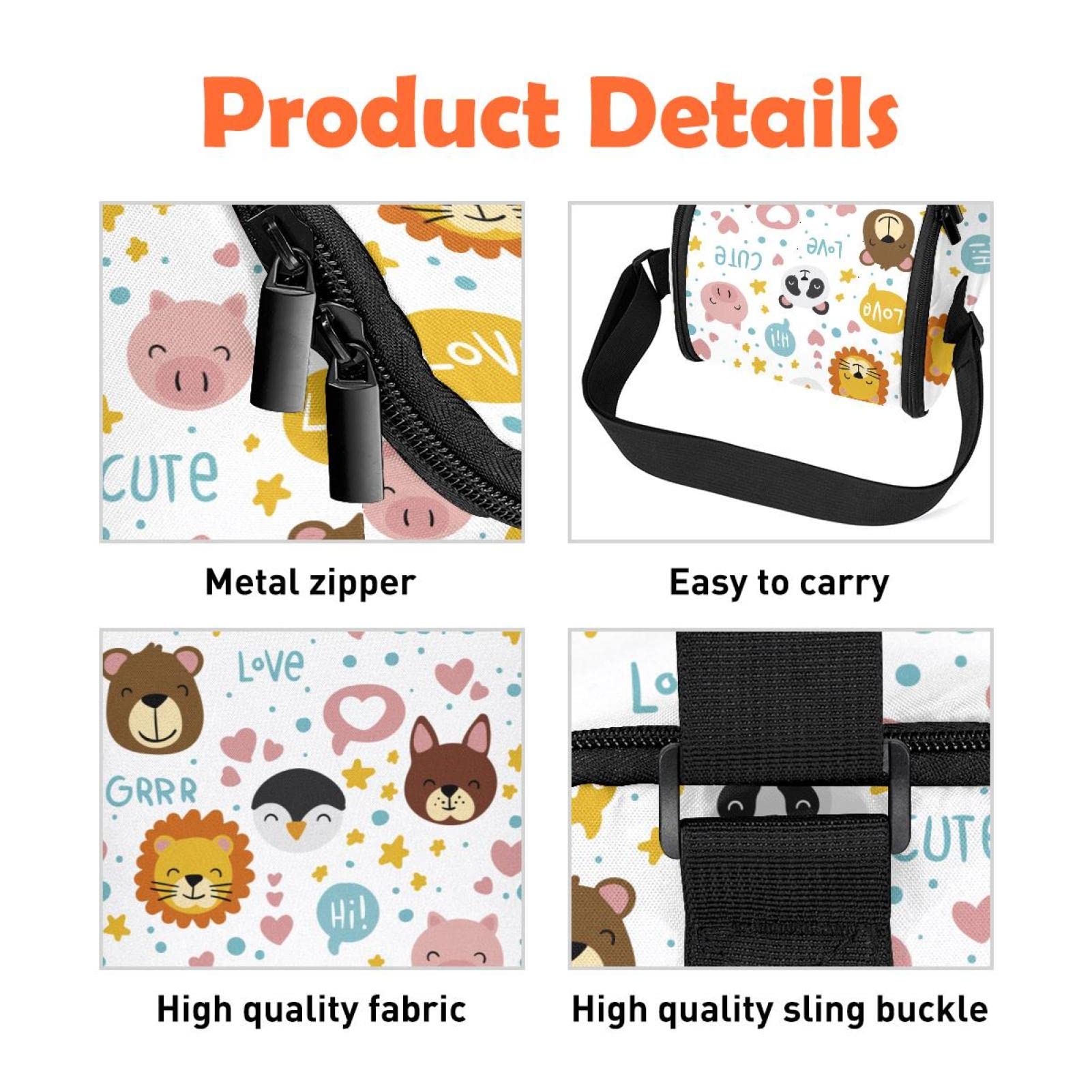 Borsa da pranzo disegnata a mano con adorabile cartone animato animals-01 con tracolla per uomo donna, scatola per il pranzo per lavoro, scuola