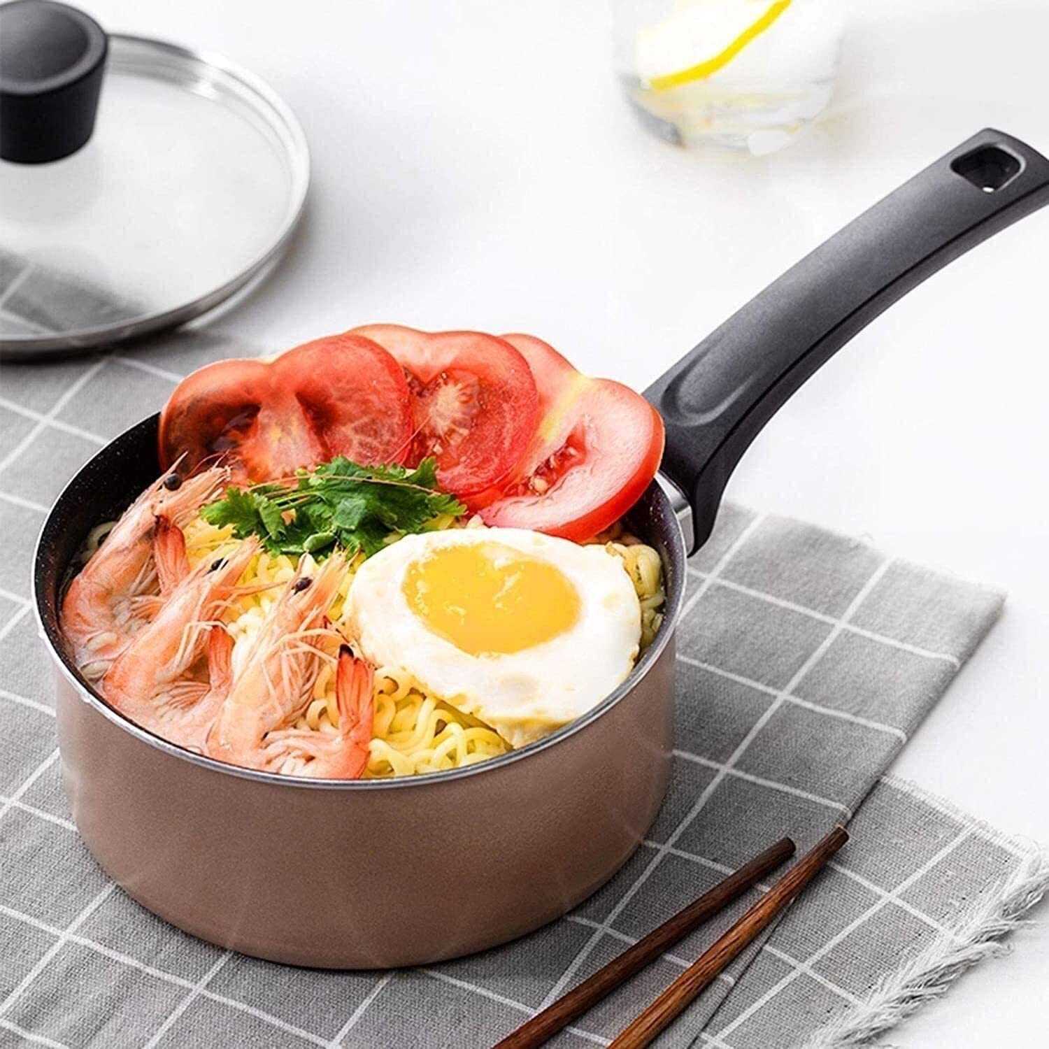 Maifan Stone - Pentola antiaderente con coperchio in vetro, manico ergonomico, per latte caldo, salse e zuppe