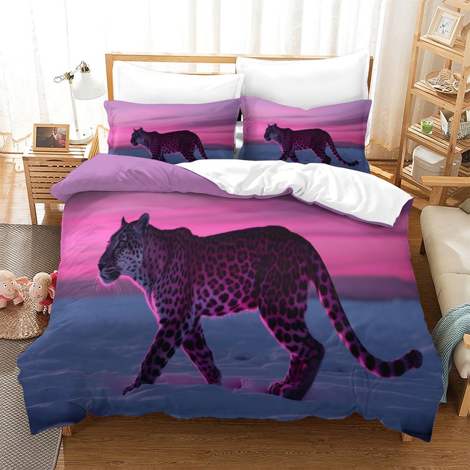 P1S9U7W5Y Trendy Leopard 3D Printed Duvet Cover Set 3pcs Microfiber Animal Bedding Set Double
